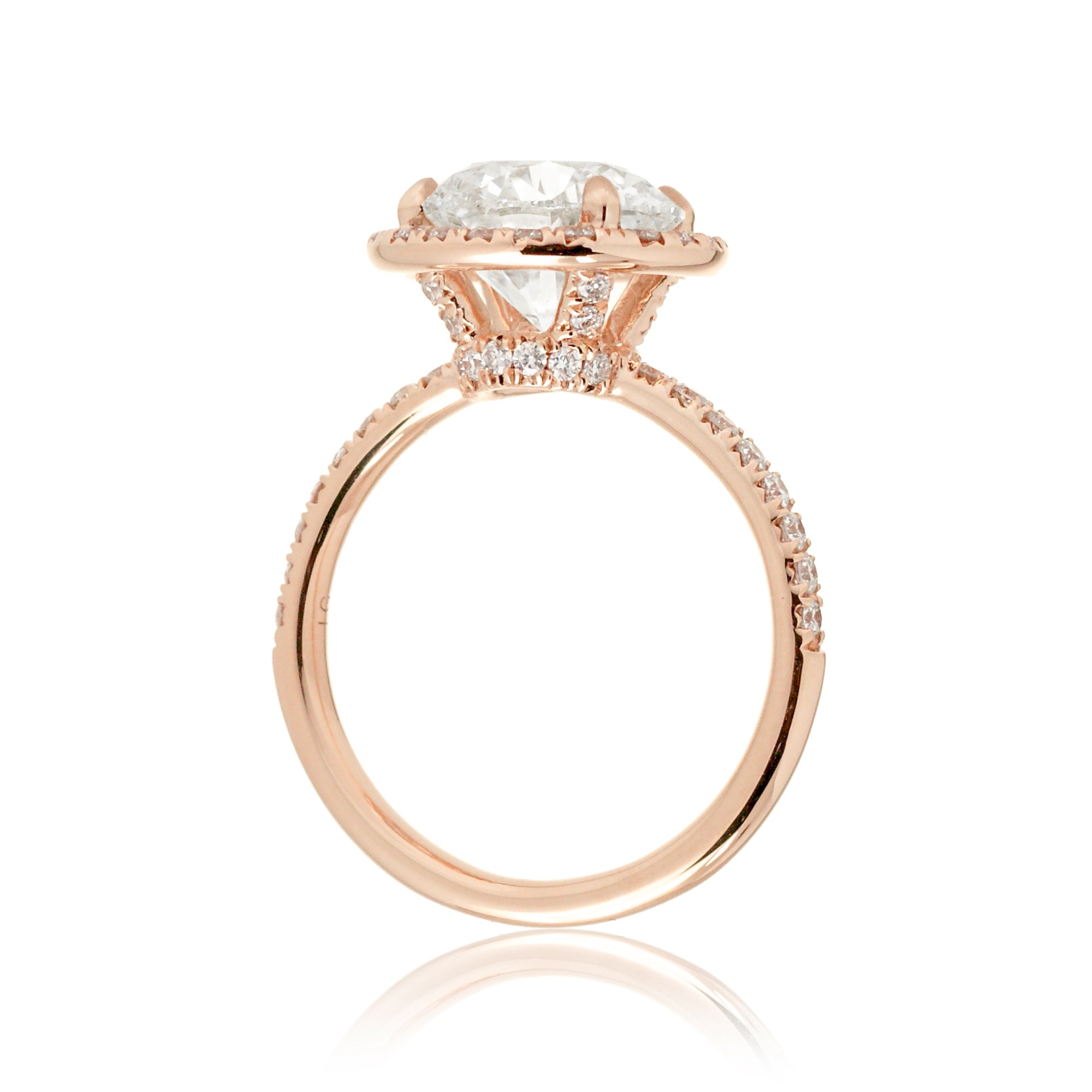 3ct round diamond halo engagement ring the drenched rose  gold