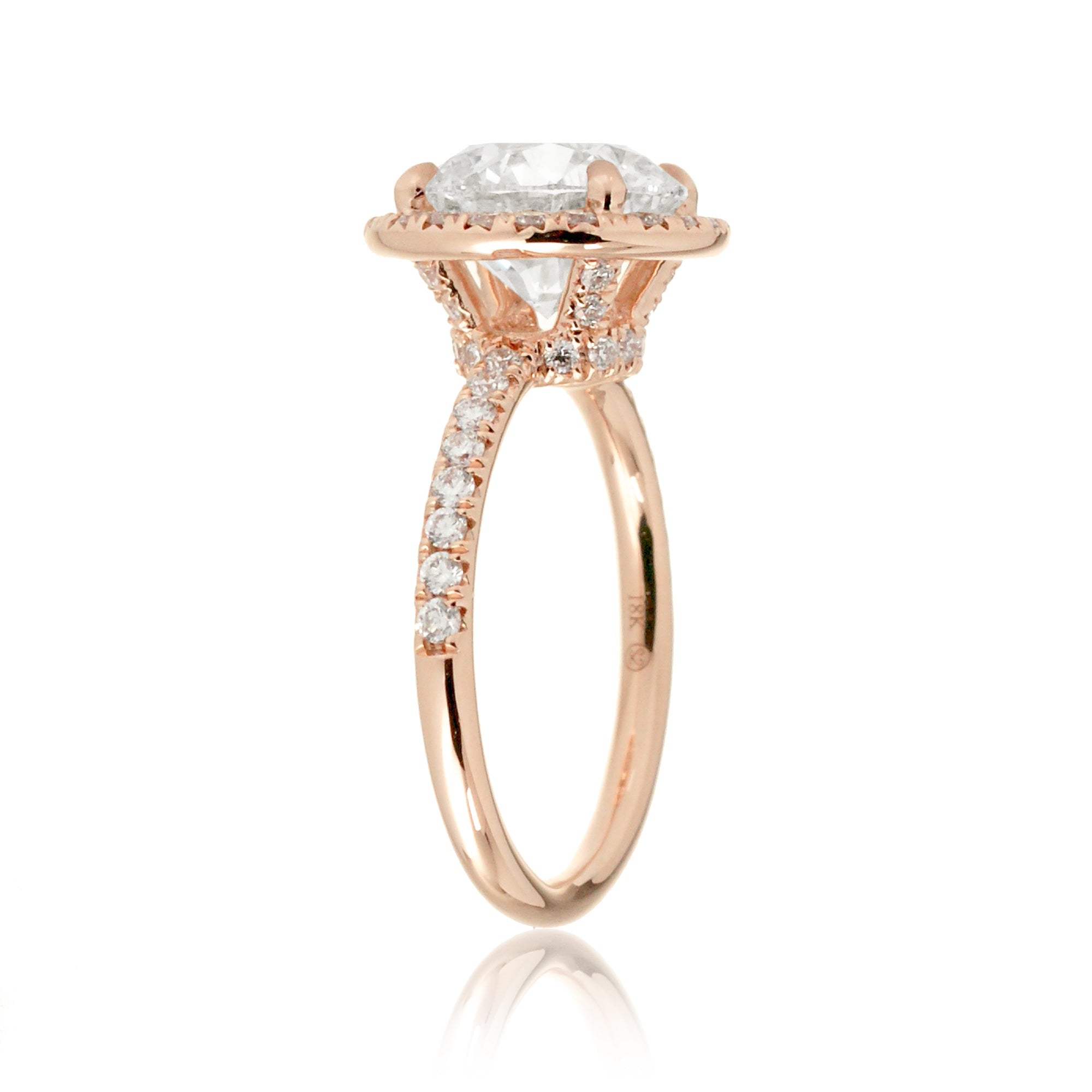 3ct round diamond halo engagement ring the drenched rose  gold