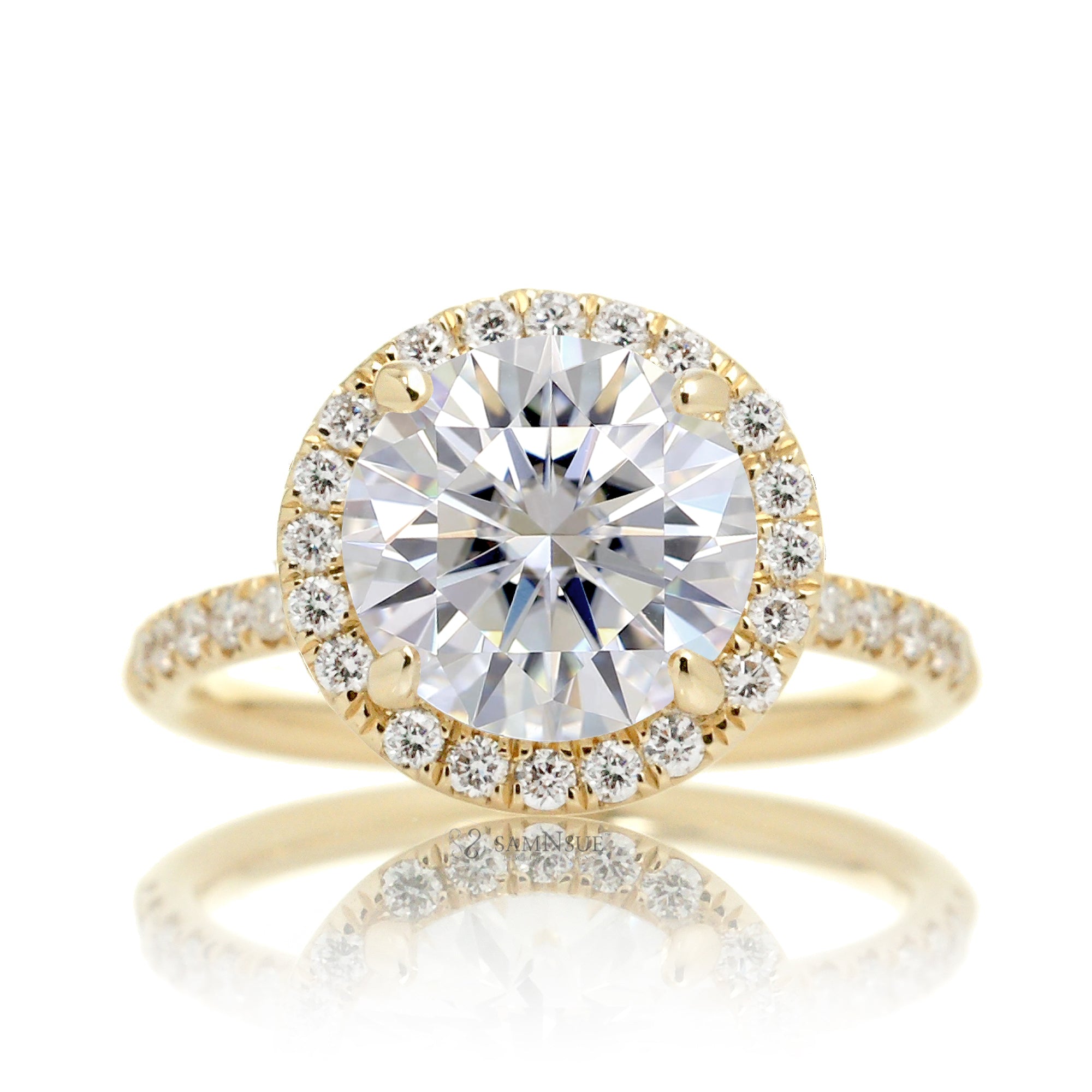 3ct round diamond halo engagement ring the drenched yellow gold