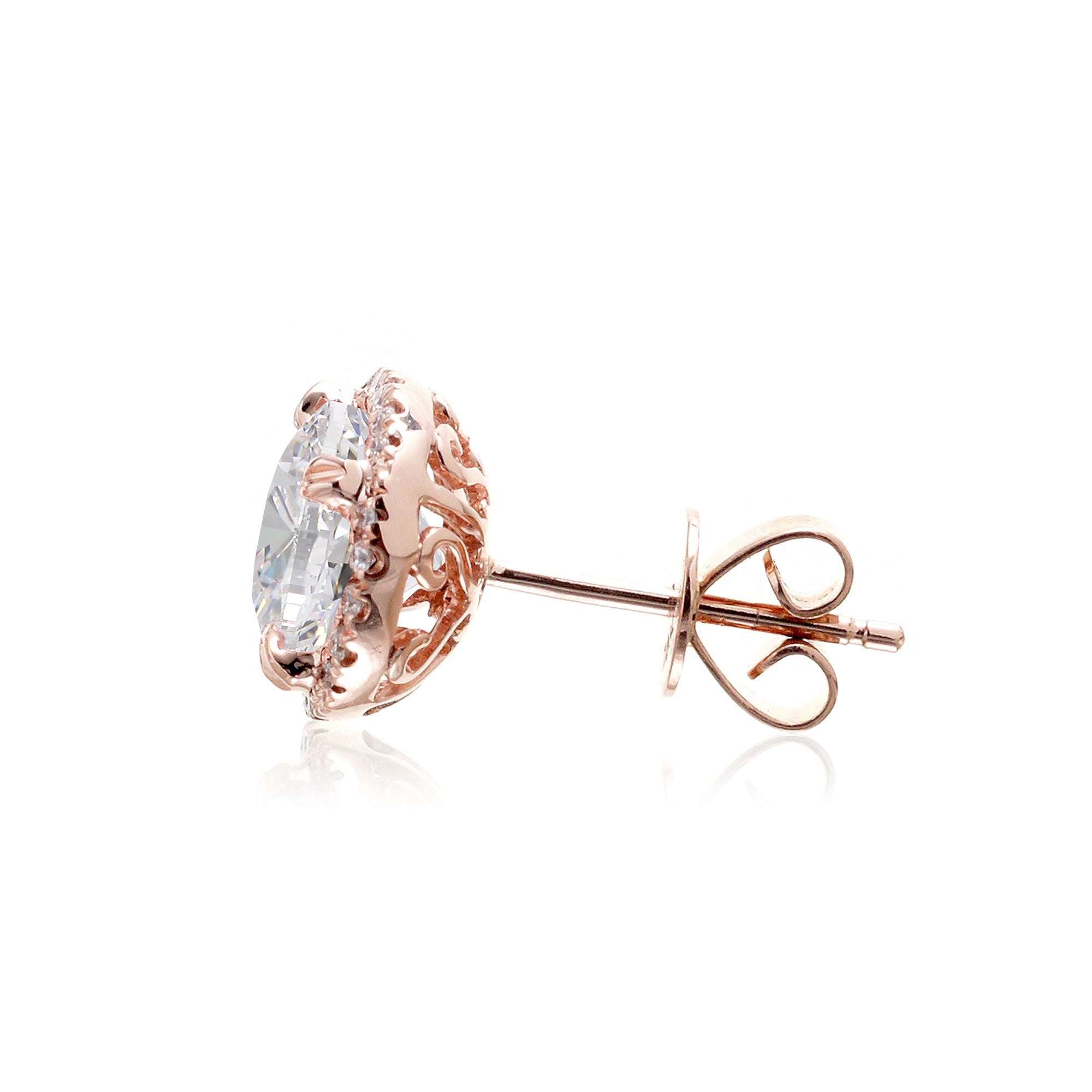 Diamond earrings round cut halo studs rose gold