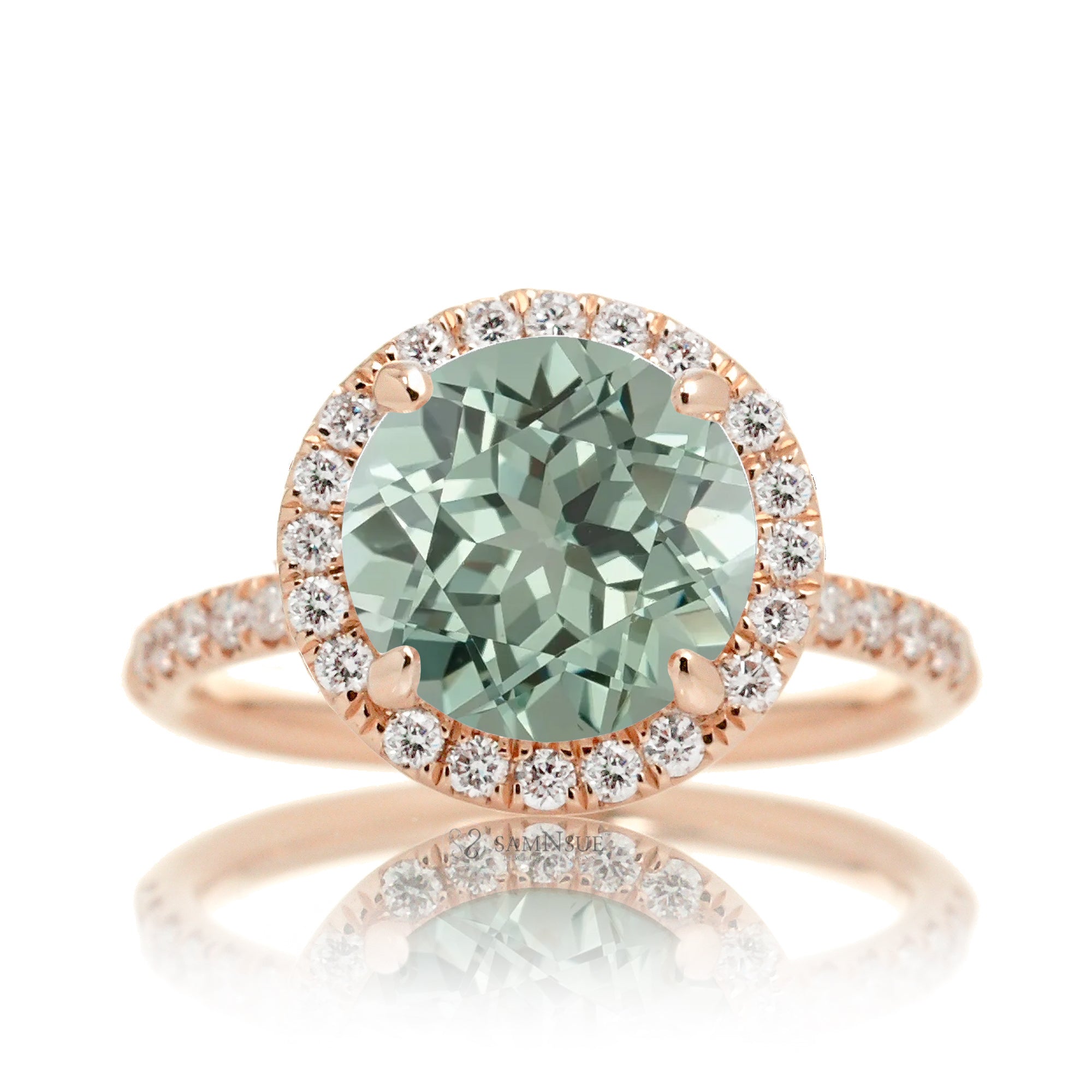 Round cut green sapphire engagement ring the Drenched rose gold