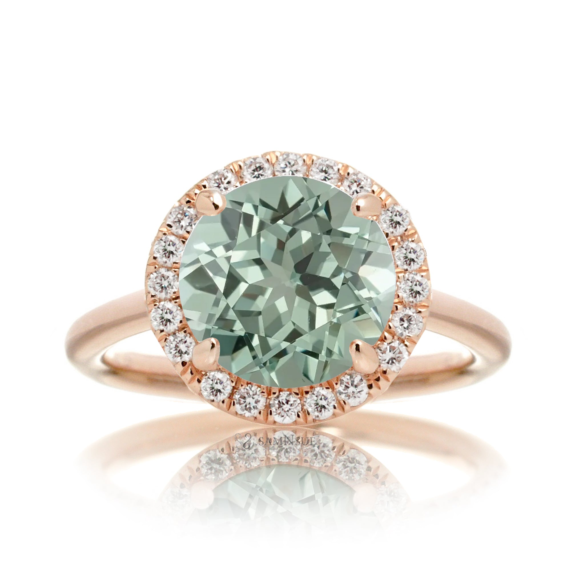 Round cut green sapphire engagement ring the Drenched rose gold solid band