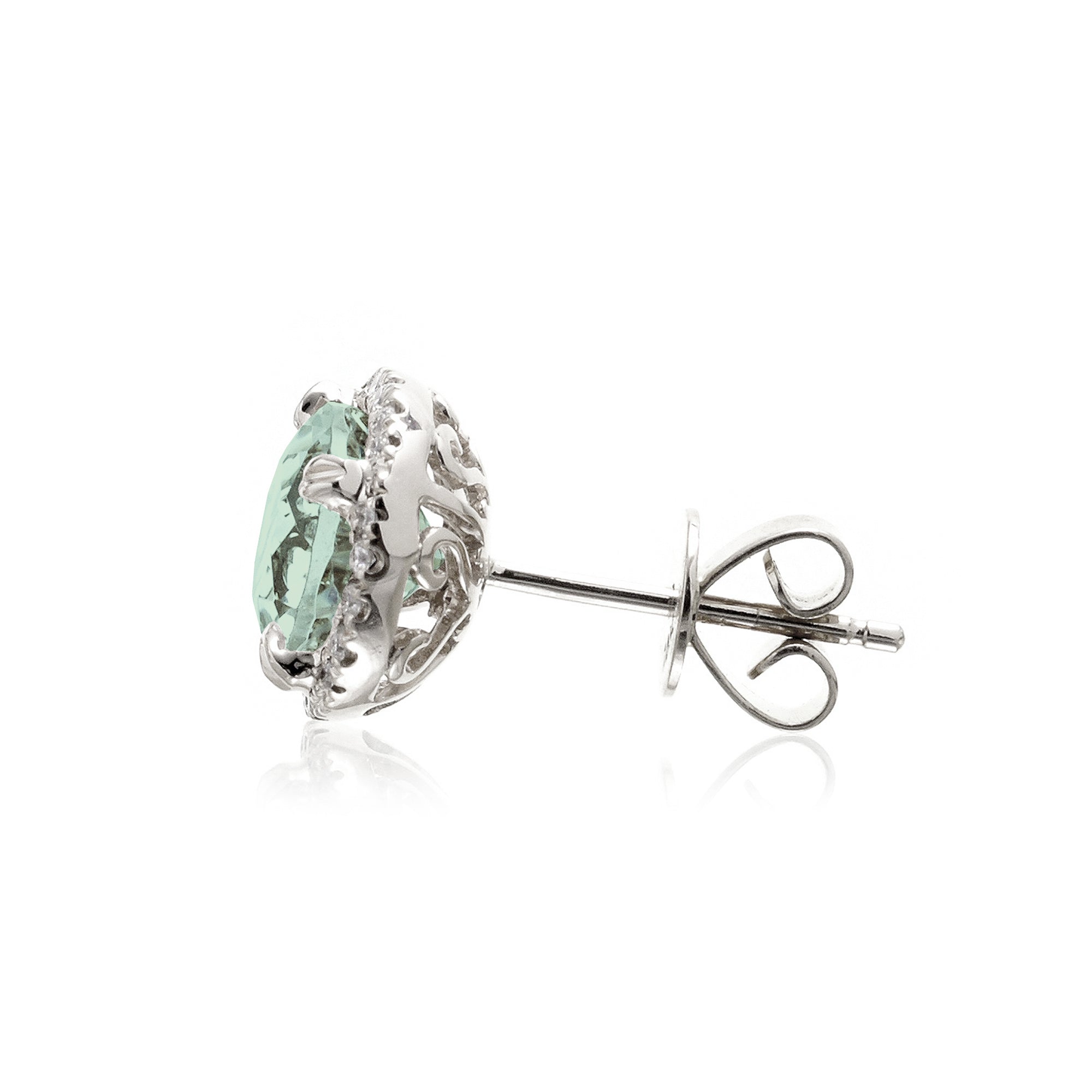 Green sapphire stud diamond halo earrings in white gold