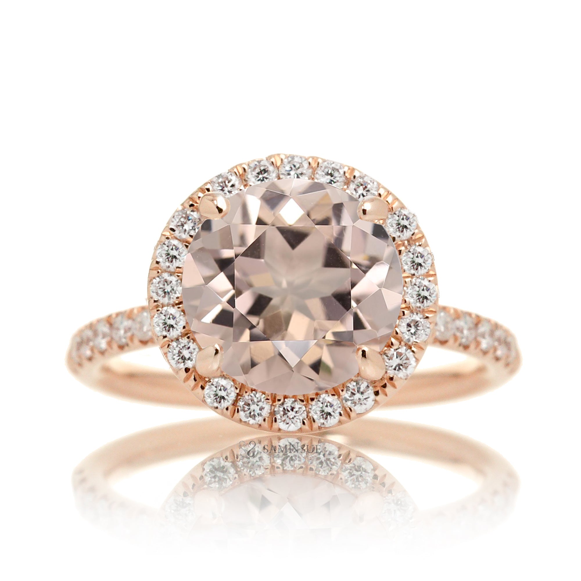 Round cut morganite engagement ring the Drenched rose gold