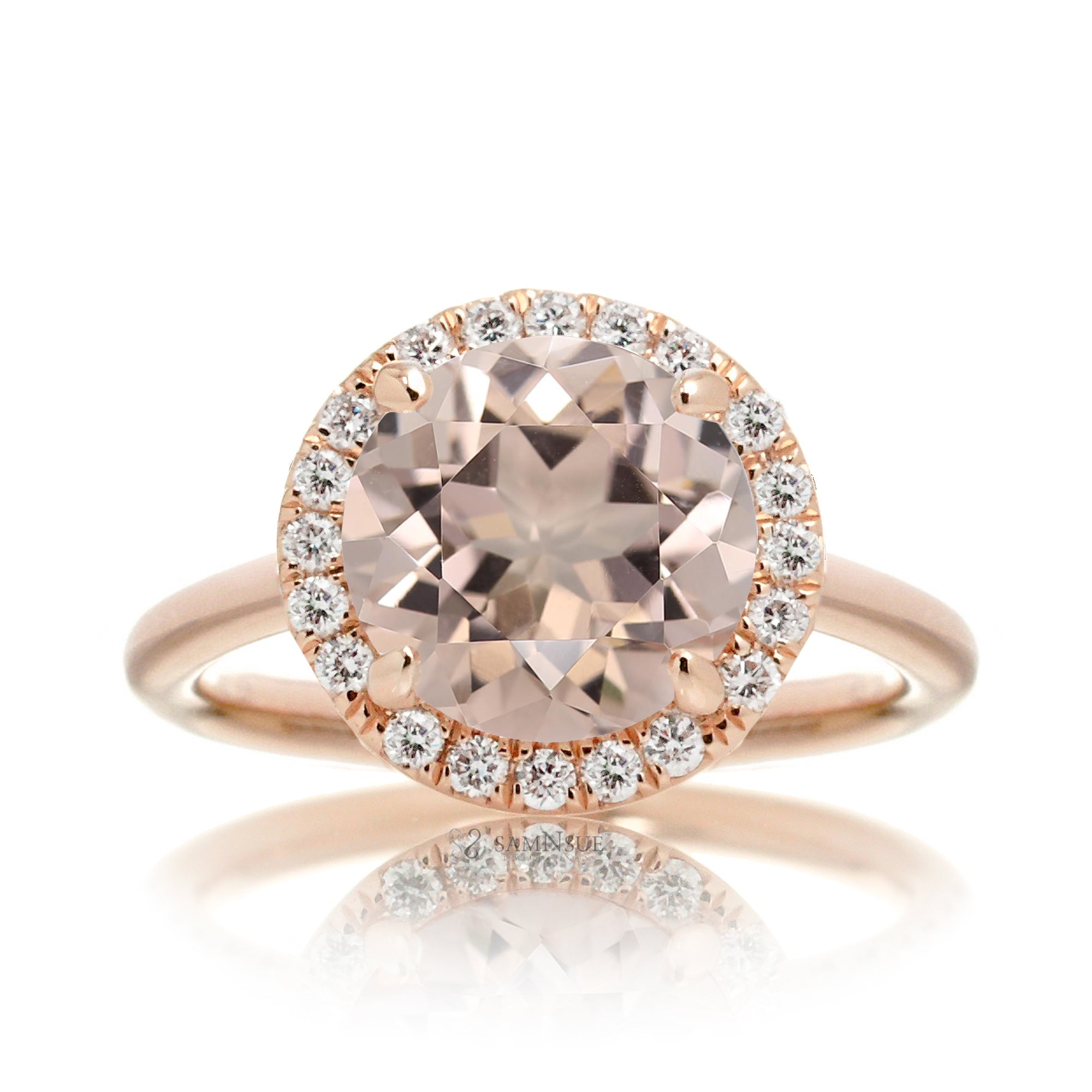 Round cut morganite engagement ring the Drenched rose gold solid band