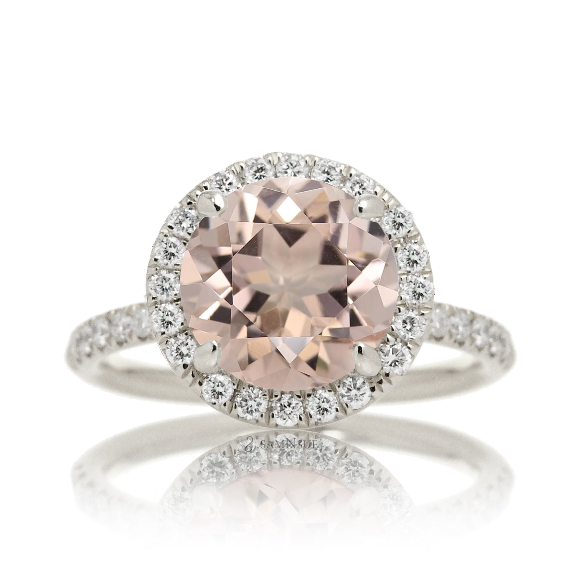 Round cut morganite engagement ring the Drenched white gold