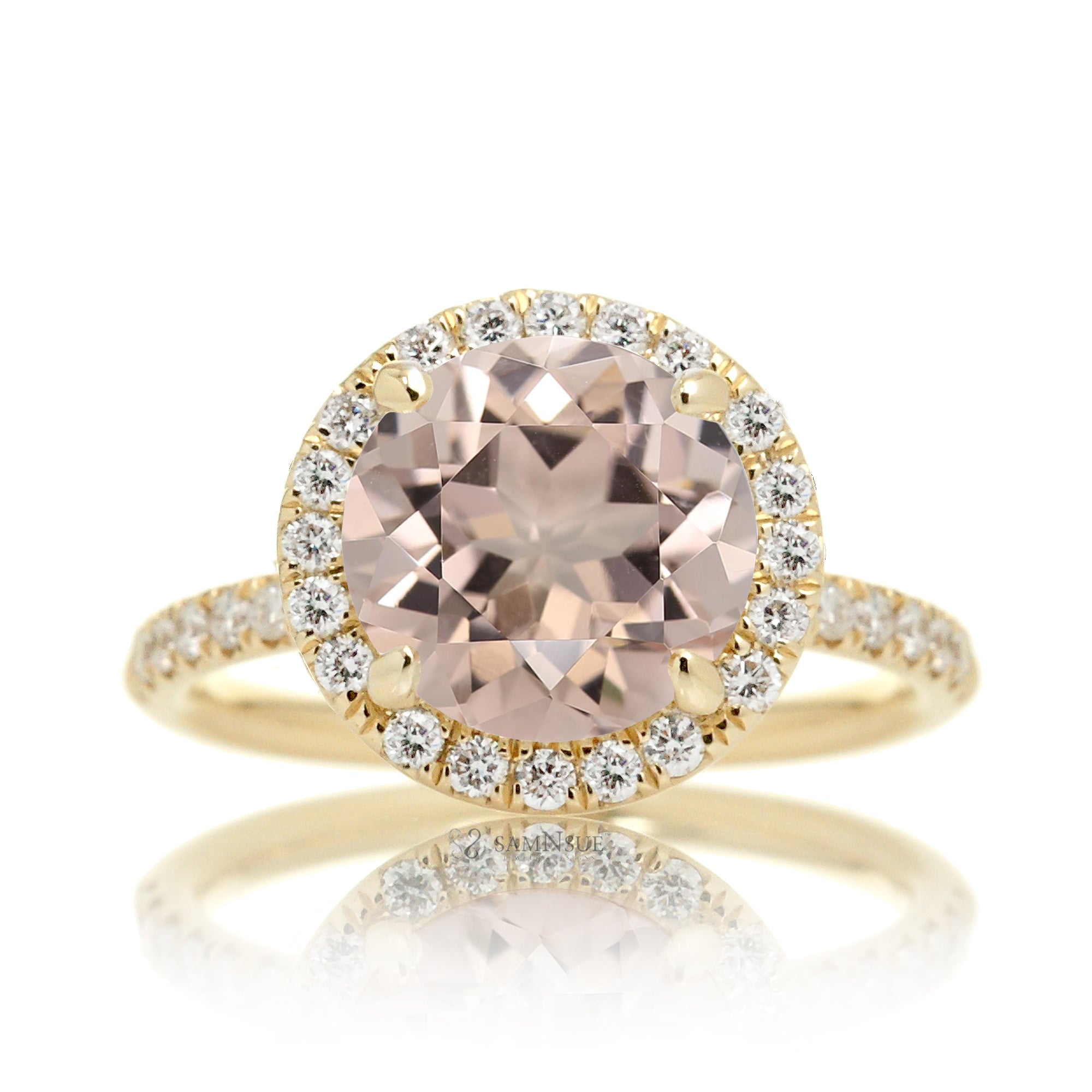 Round cut morganite engagement ring the Drenched yellow gold