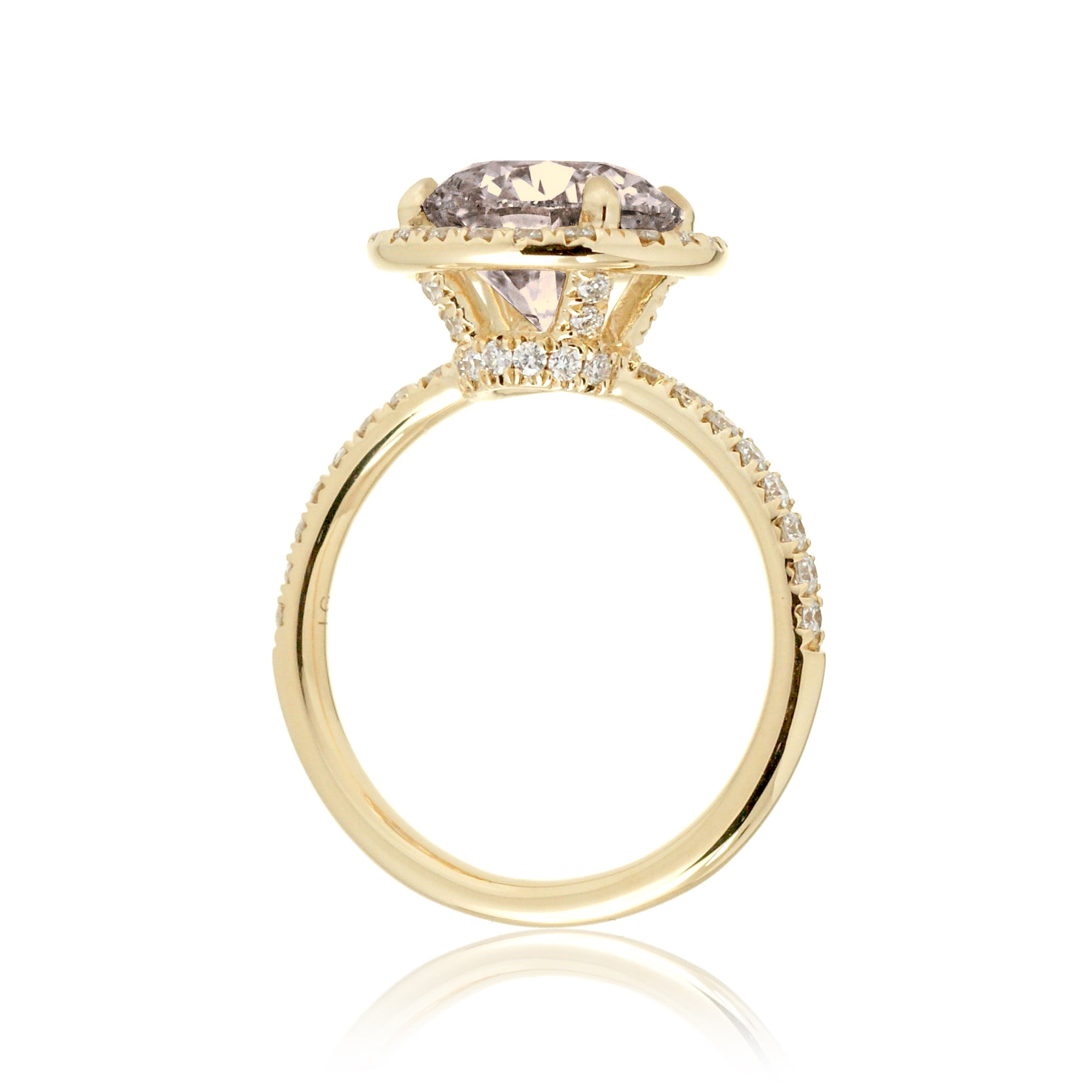 Round cut morganite engagement ring the Drenched yellow gold