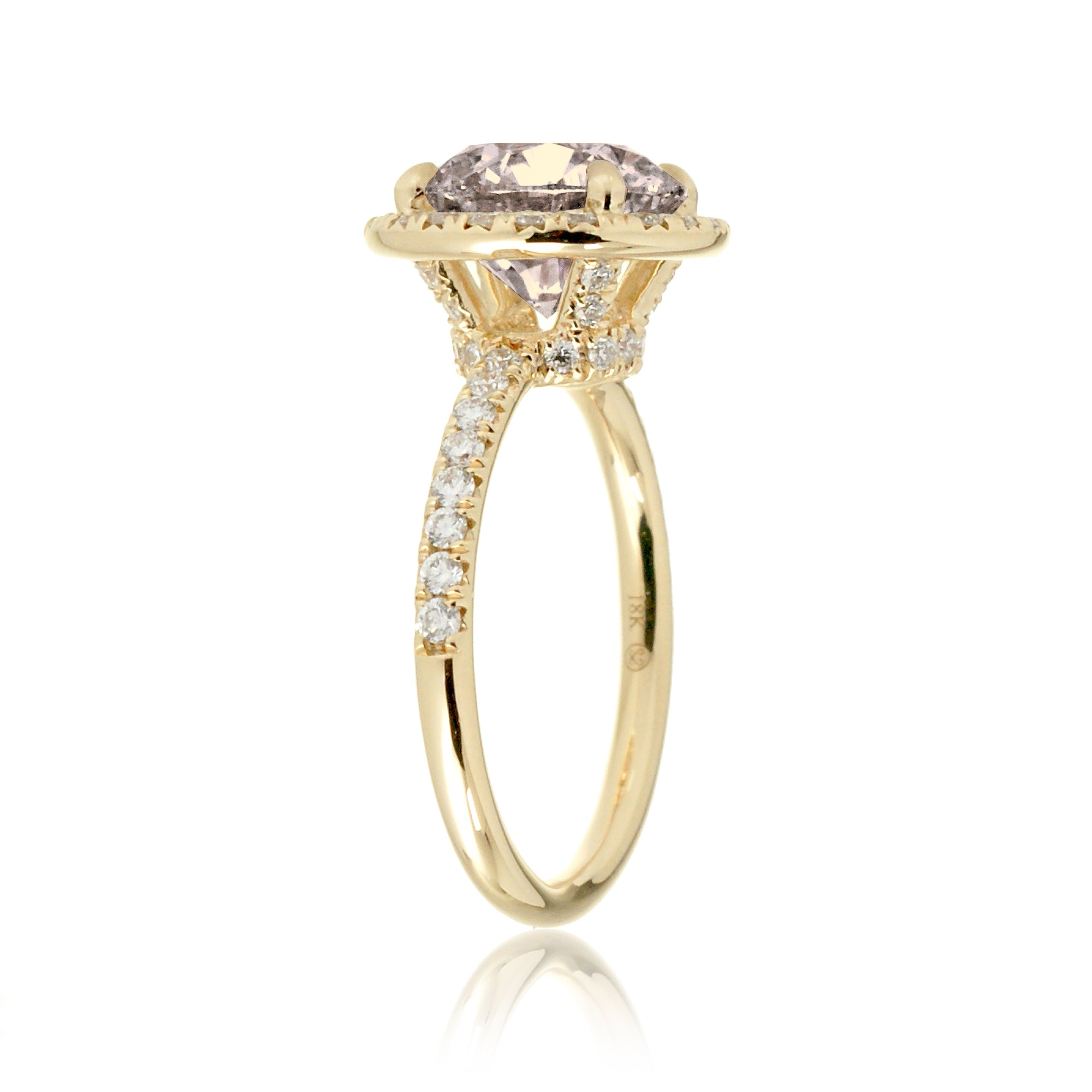 Round cut morganite engagement ring the Drenched yellow gold