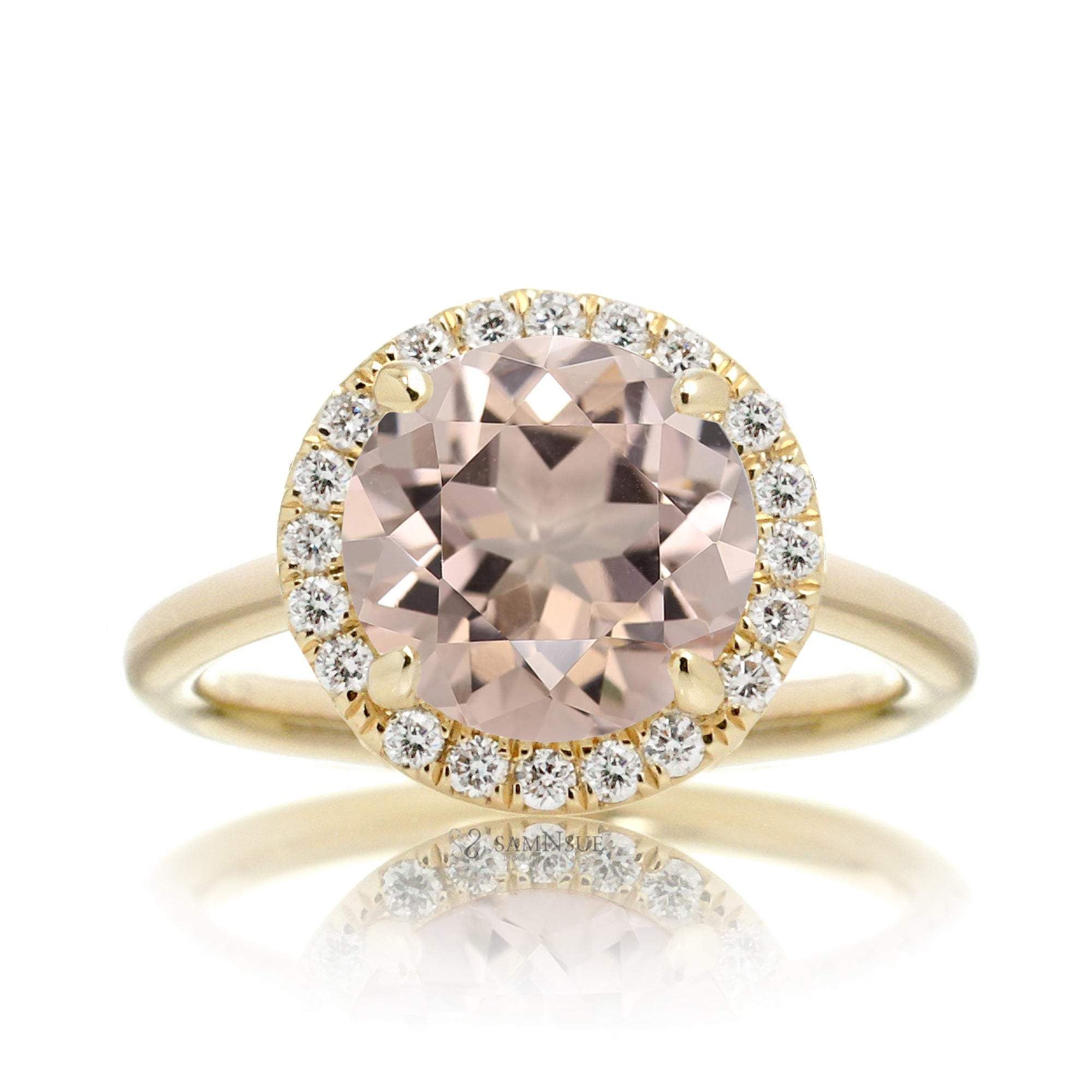 Round cut morganite engagement ring the Drenched yellow gold solid band