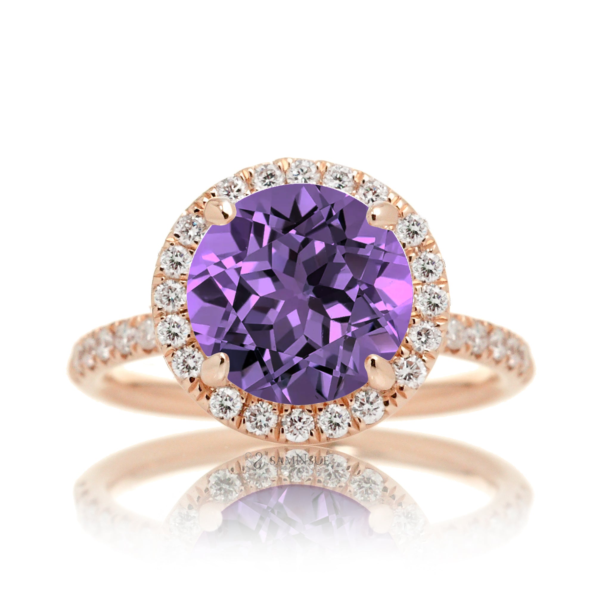 Purple round cut sapphire engagement ring the Drenched rose gold