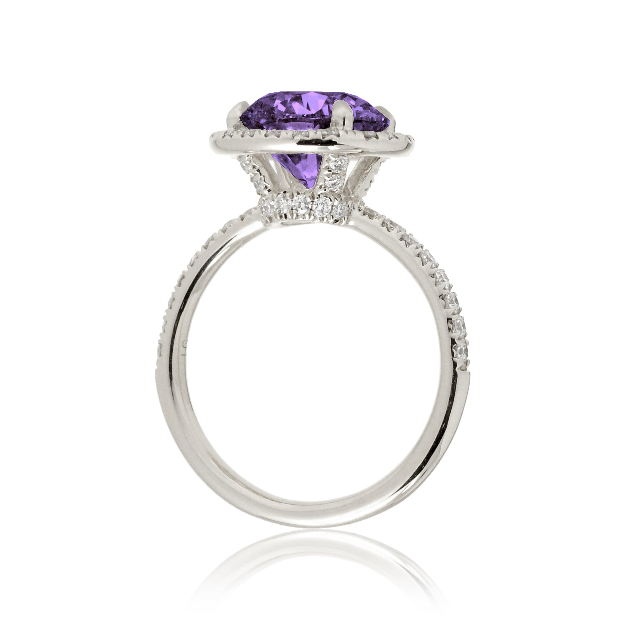 Purple round cut sapphire engagement ring the Drenched white gold