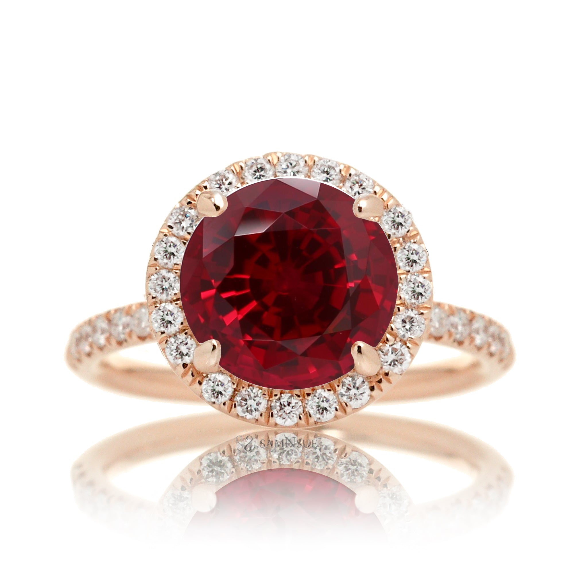 Ruby engagement ring round cut the Drenched rose gold