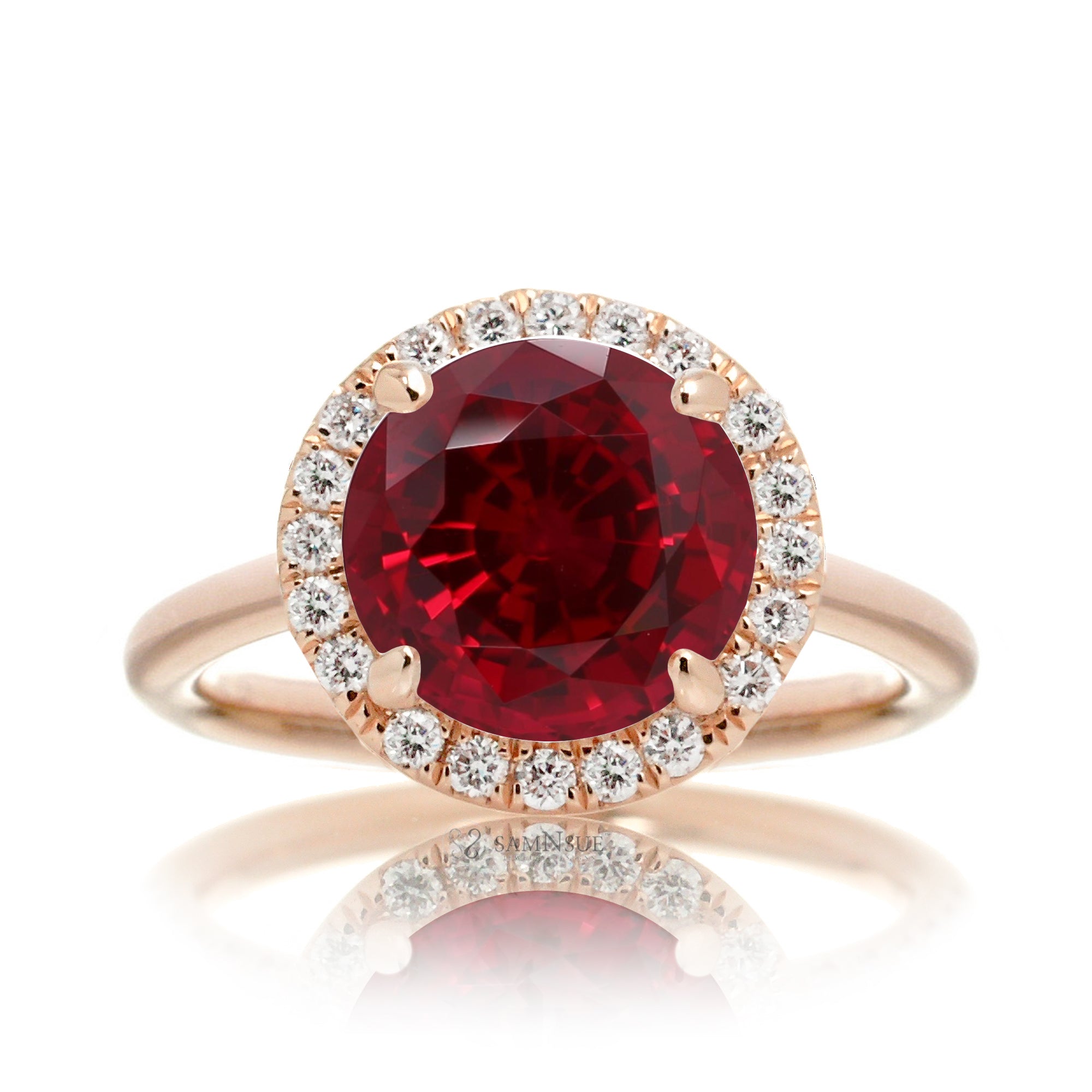 Ruby engagement ring round cut the Drenched rose gold solid band