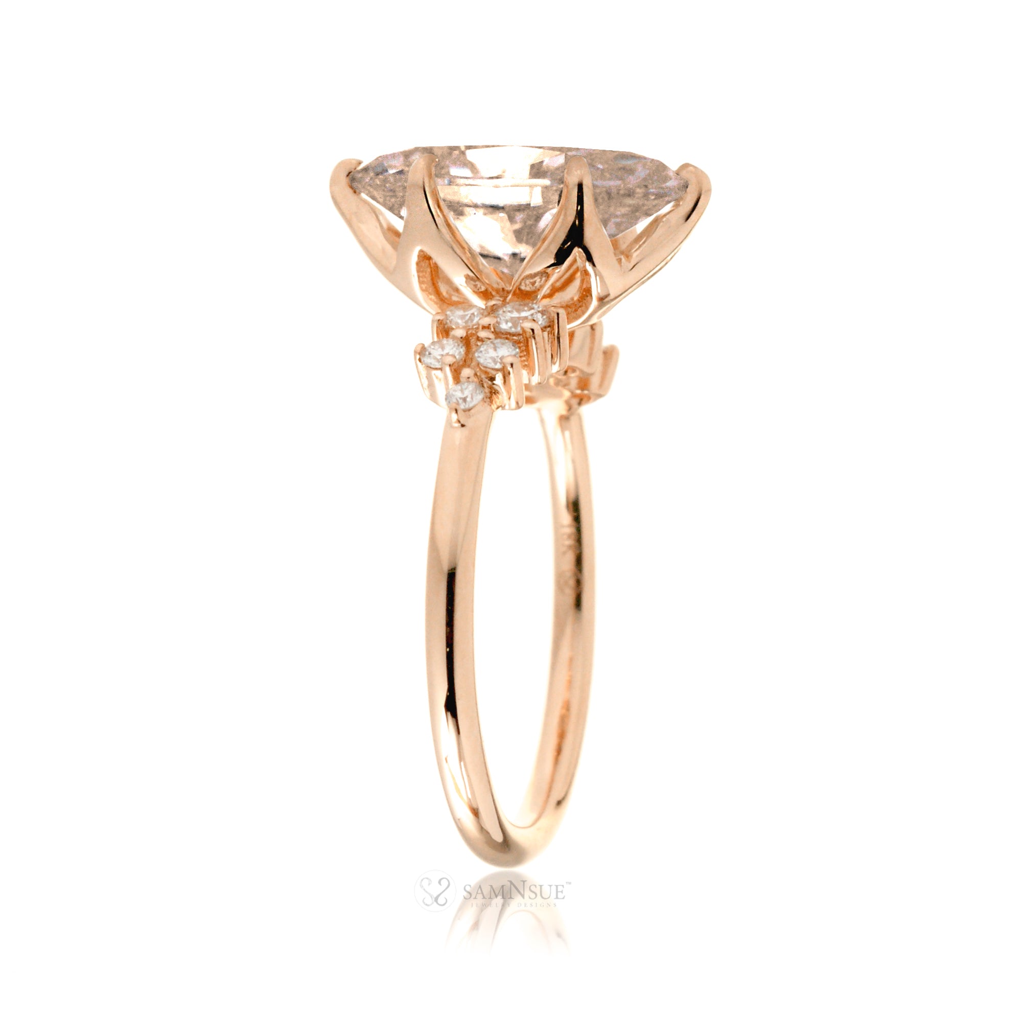 Oval cut morganite ring with diamond accent in rose gold