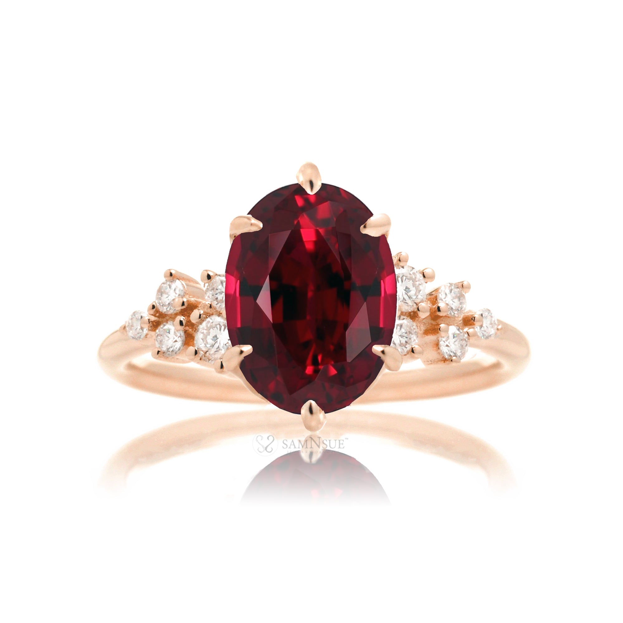 Oval ruby diamond engagement ring in rose gold