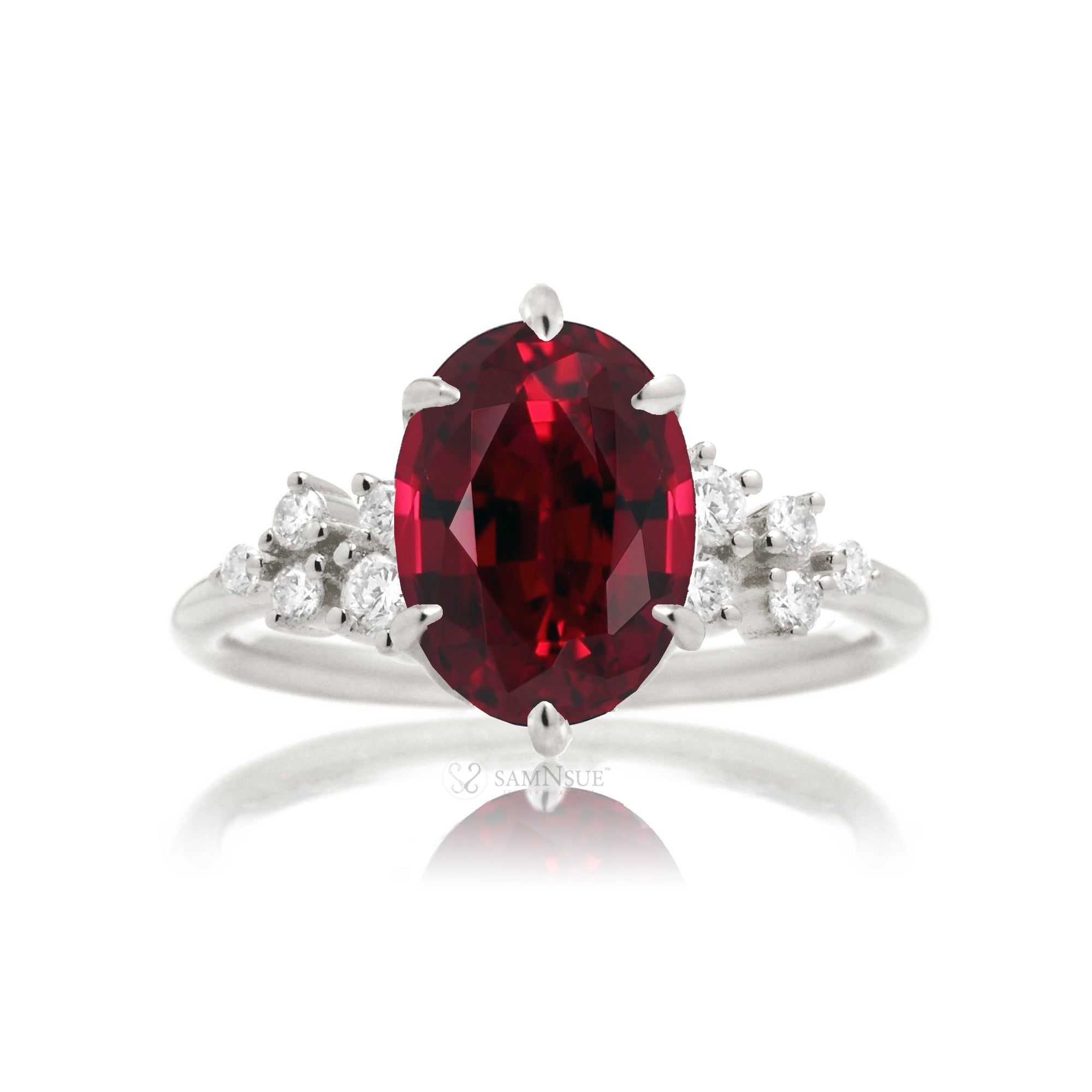 Oval ruby diamond engagement ring in white gold