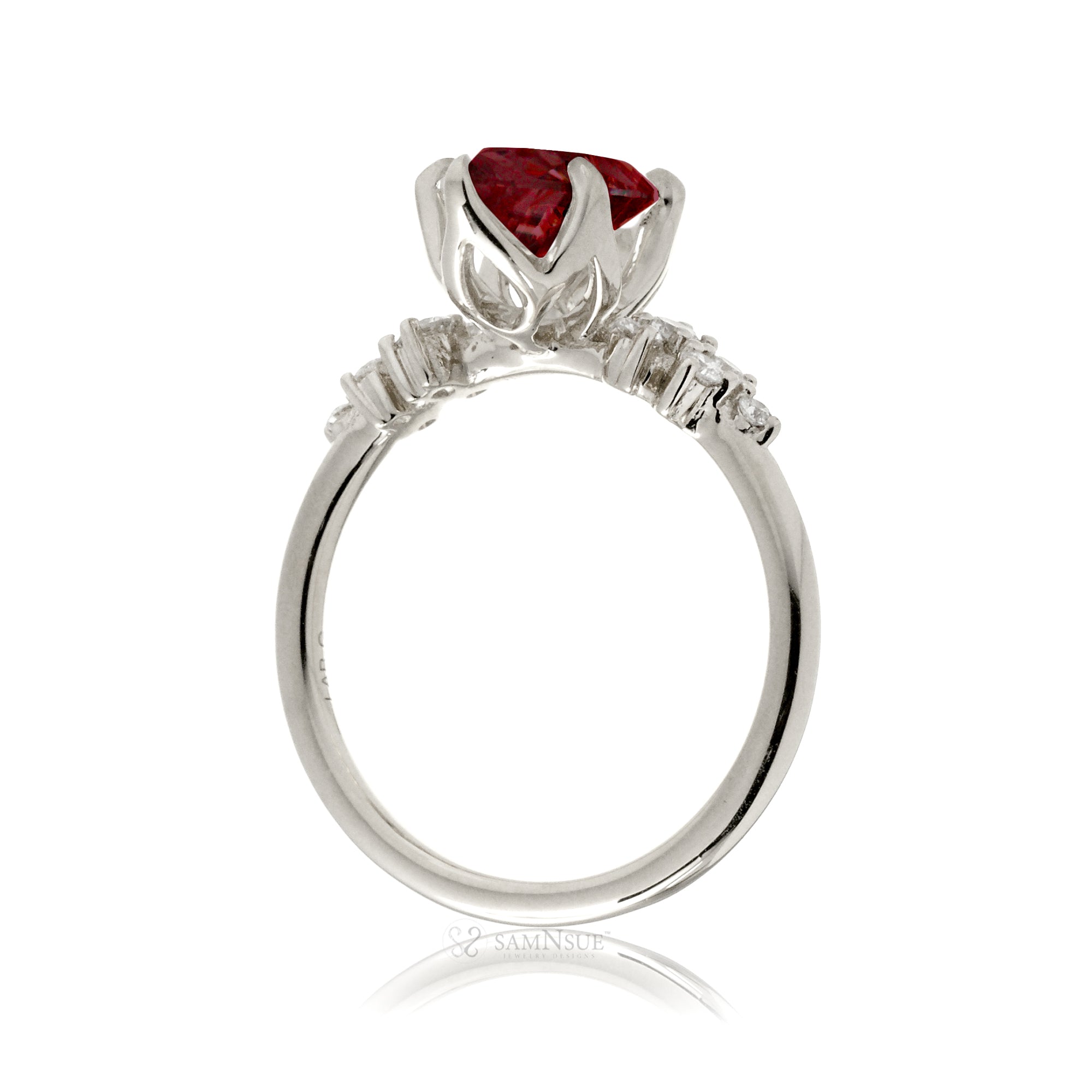 Oval ruby diamond engagement ring in white gold