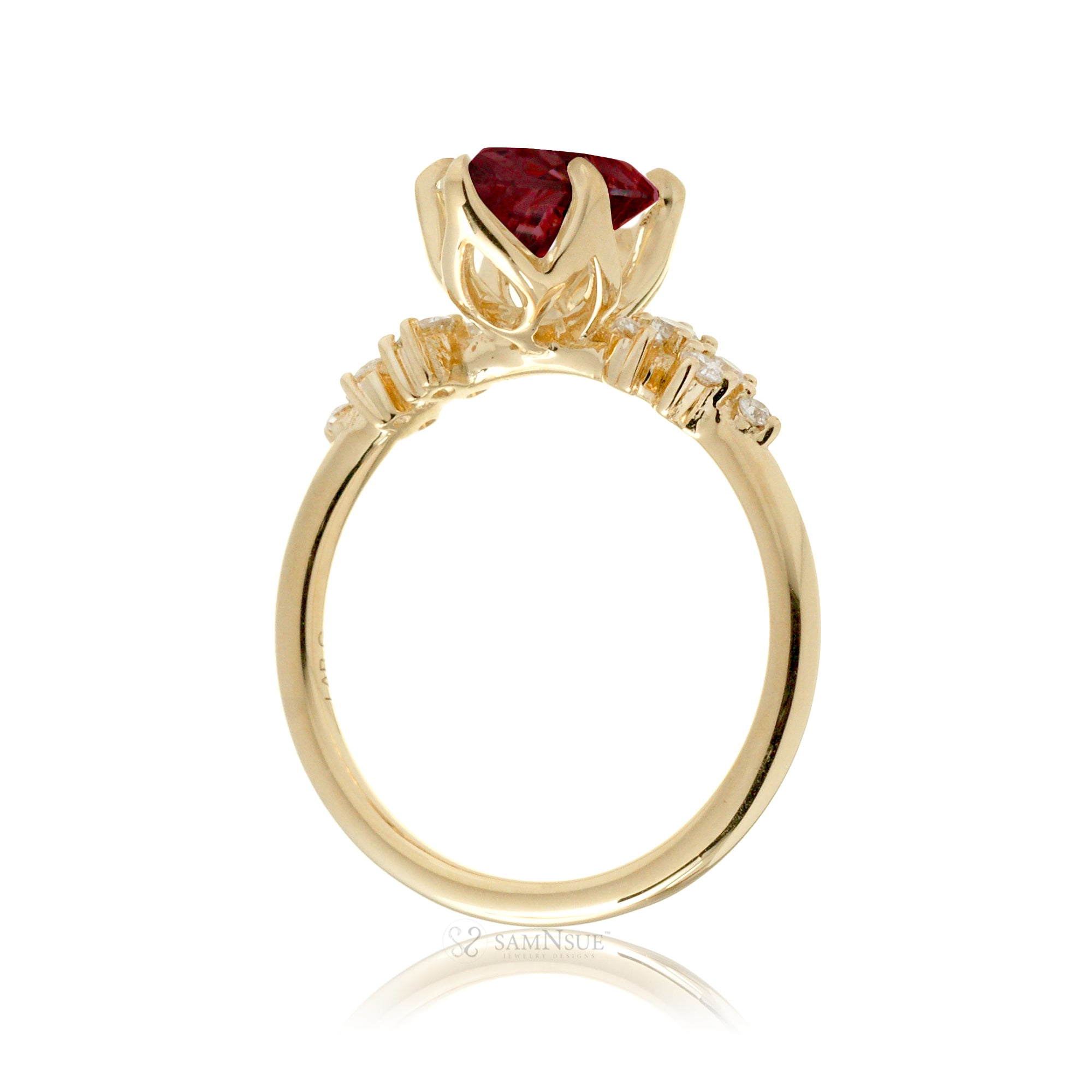 Oval ruby diamond engagement ring in yellow gold