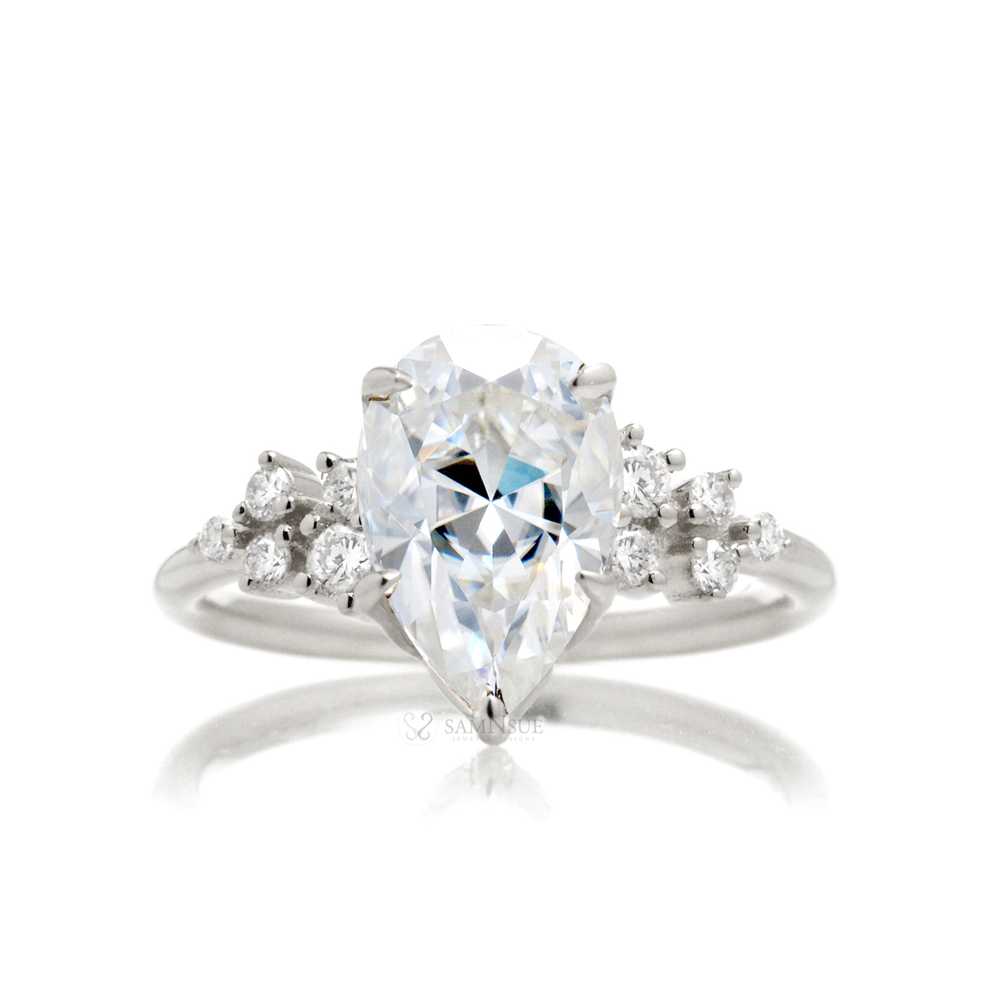 Pear moissanite diamond engagement ring the Stella constellation white gold ring