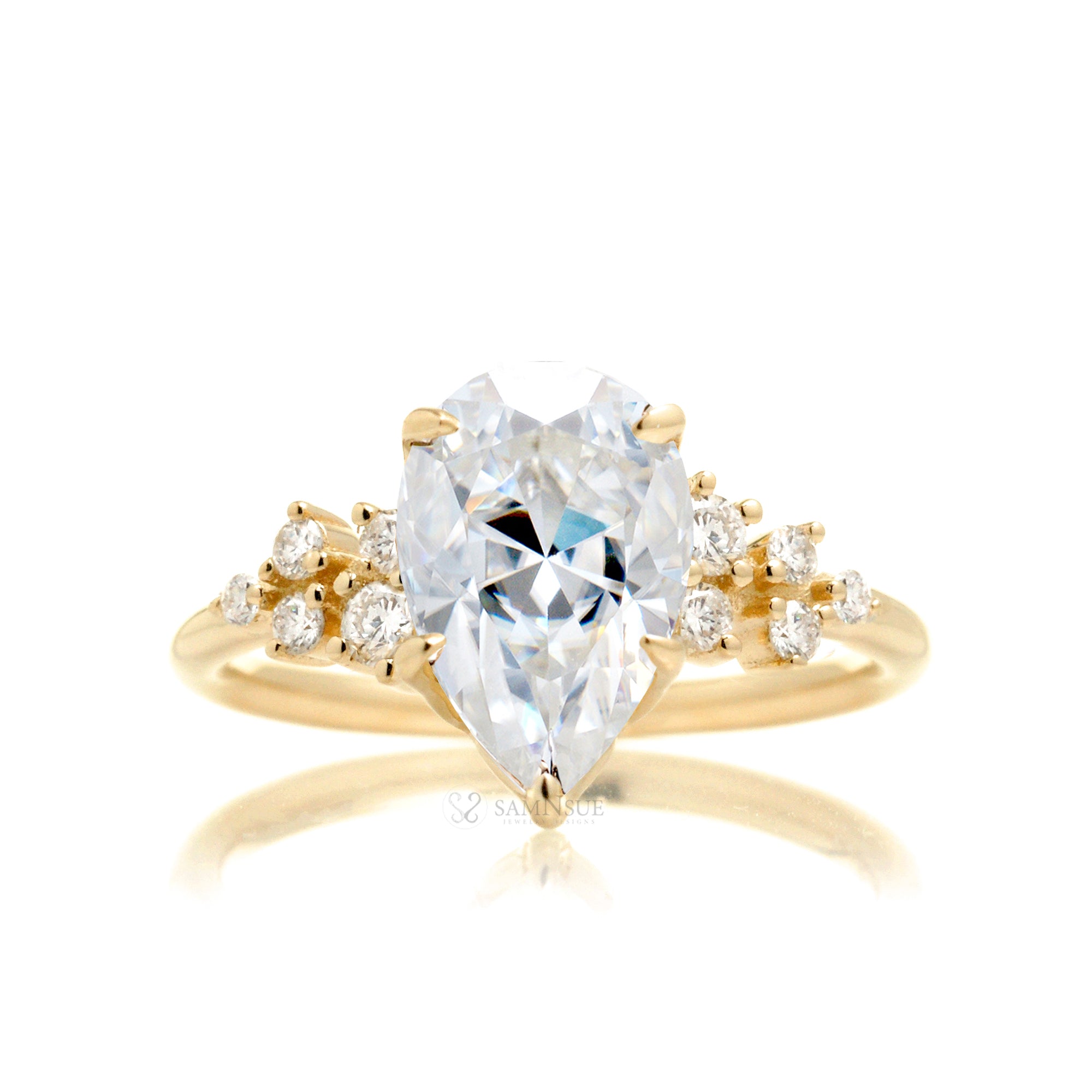 Pear moissanite diamond engagement ring the Stella constellation yellow gold ring