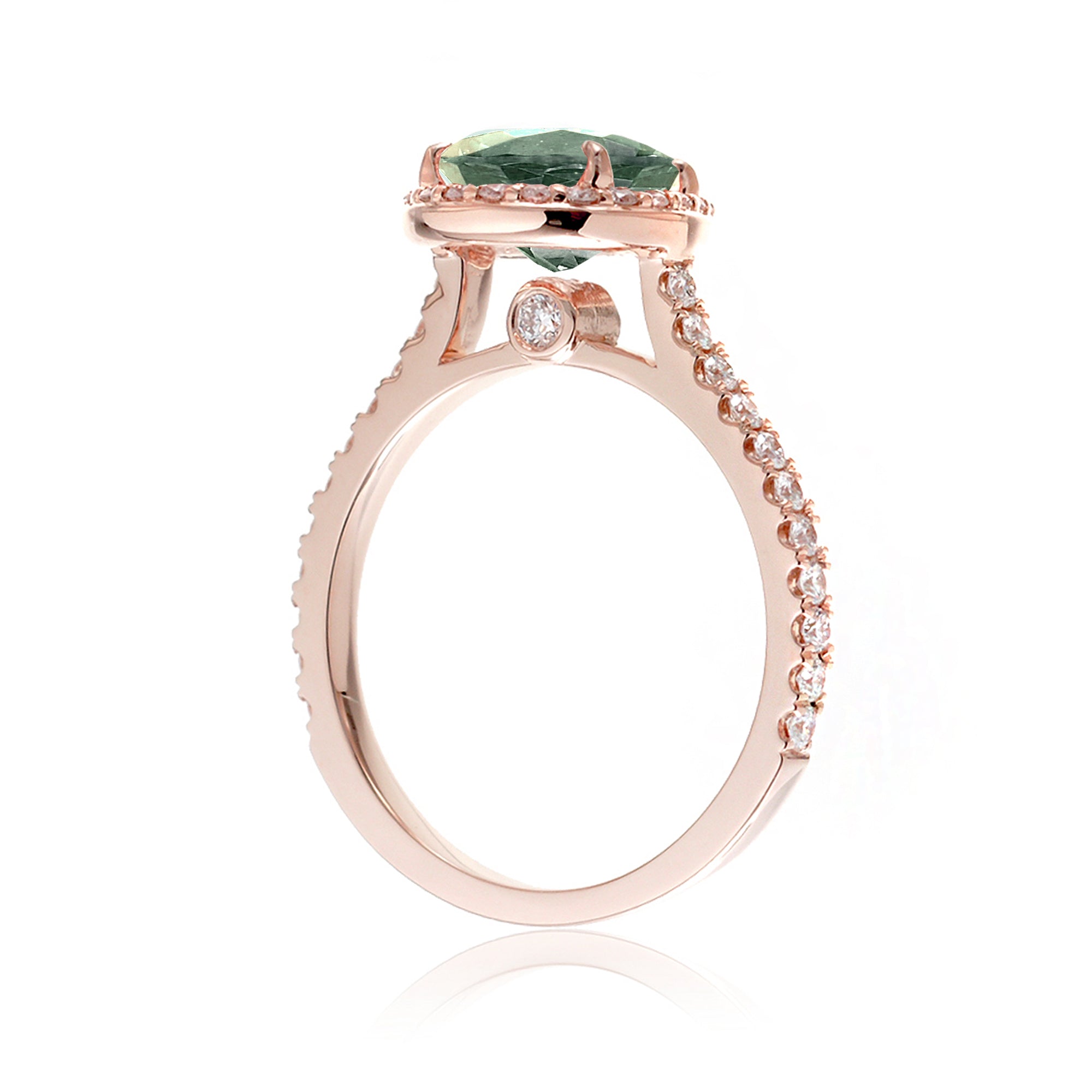 Green sapphire ring pear diamond halo the sunset rose gold