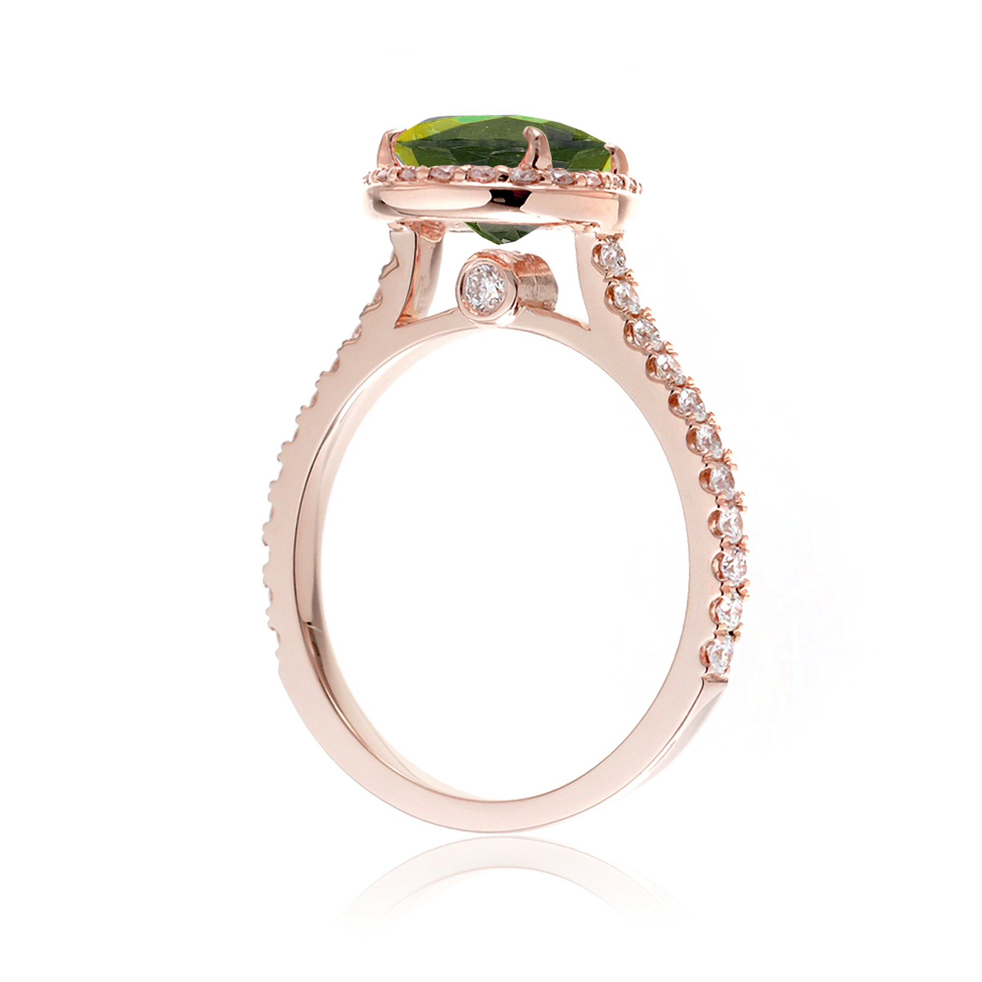 Pear peridot diamond halo engagement ring the Sunset rose gold