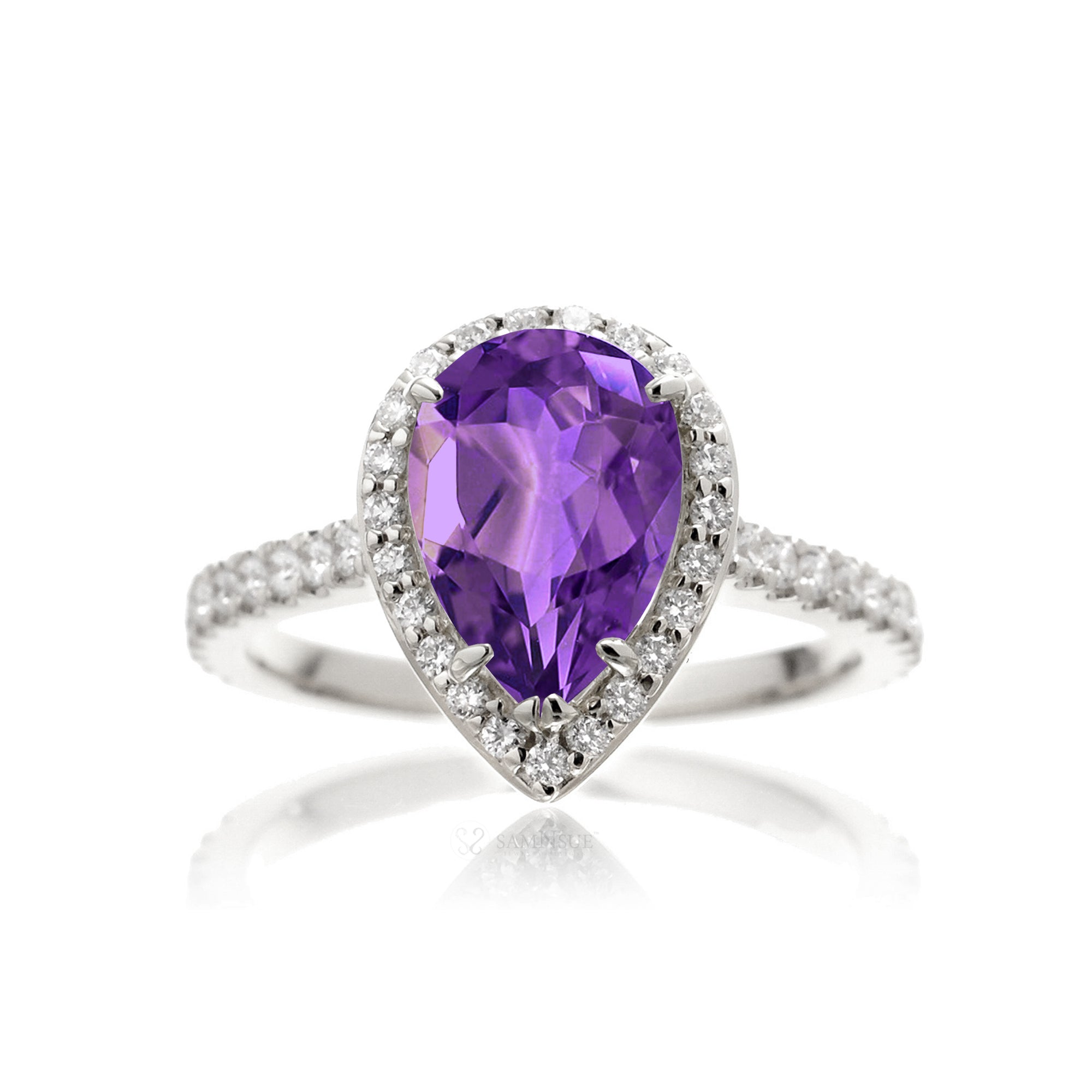 The Sunset Pear Purple Sapphire & Diamond Ring (Amethyst)