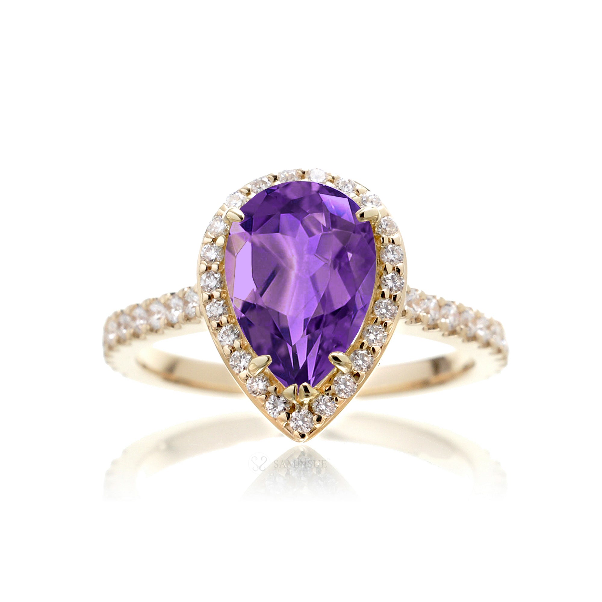 The Sunset Pear Purple Sapphire & Diamond Ring (Amethyst)