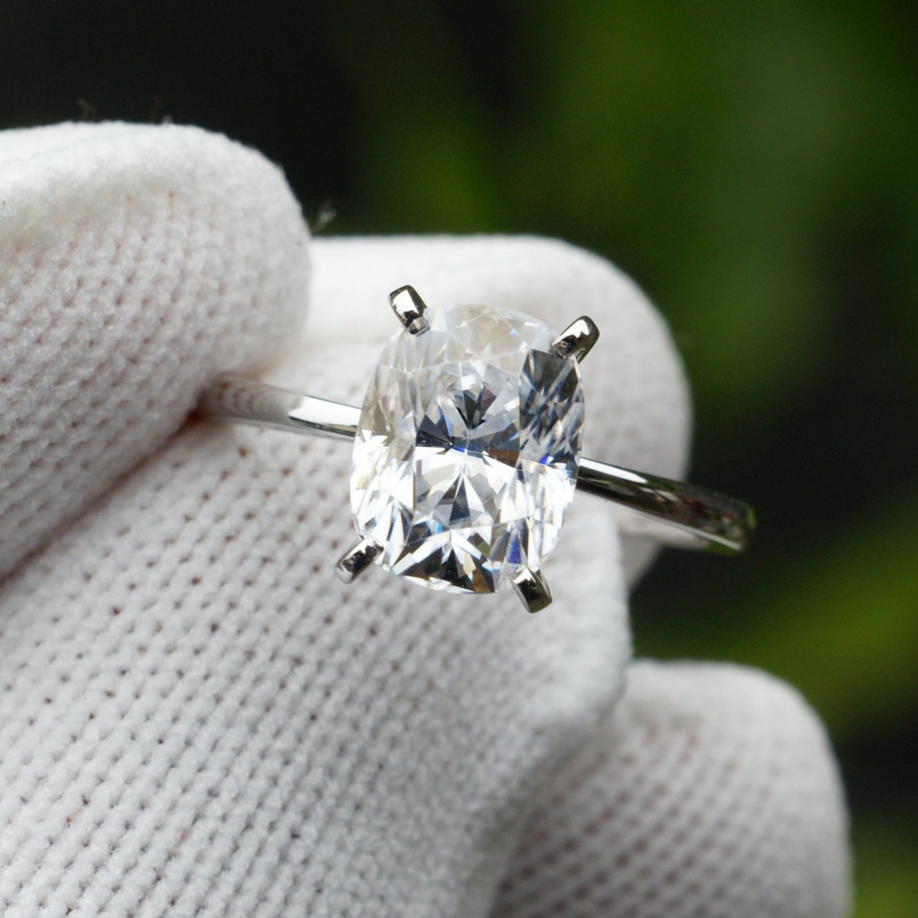 The Adeline Cushion Moissanite 9x7mm 18k white gold