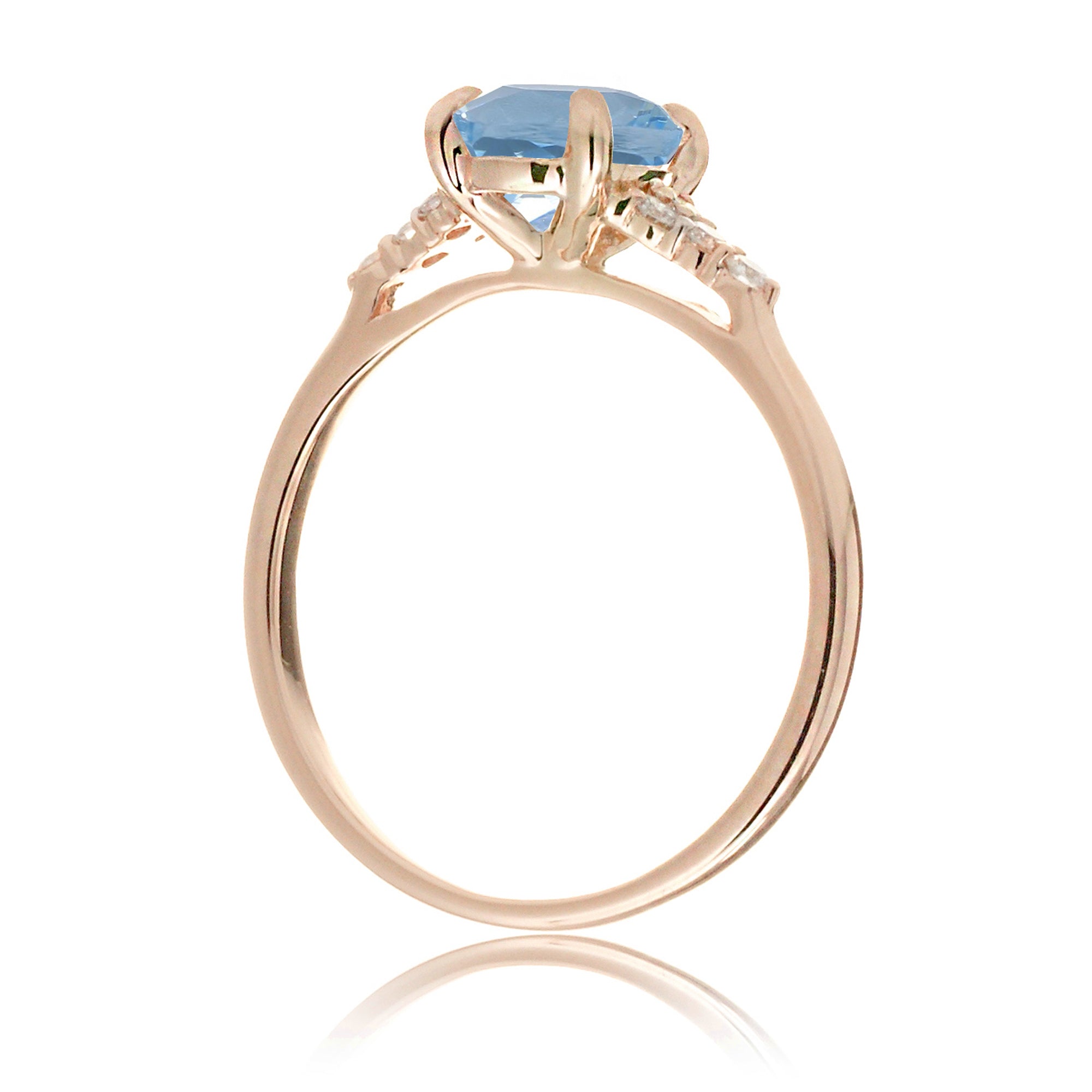 Aquamarine engagement ring cushion cut and solid band in rose gold