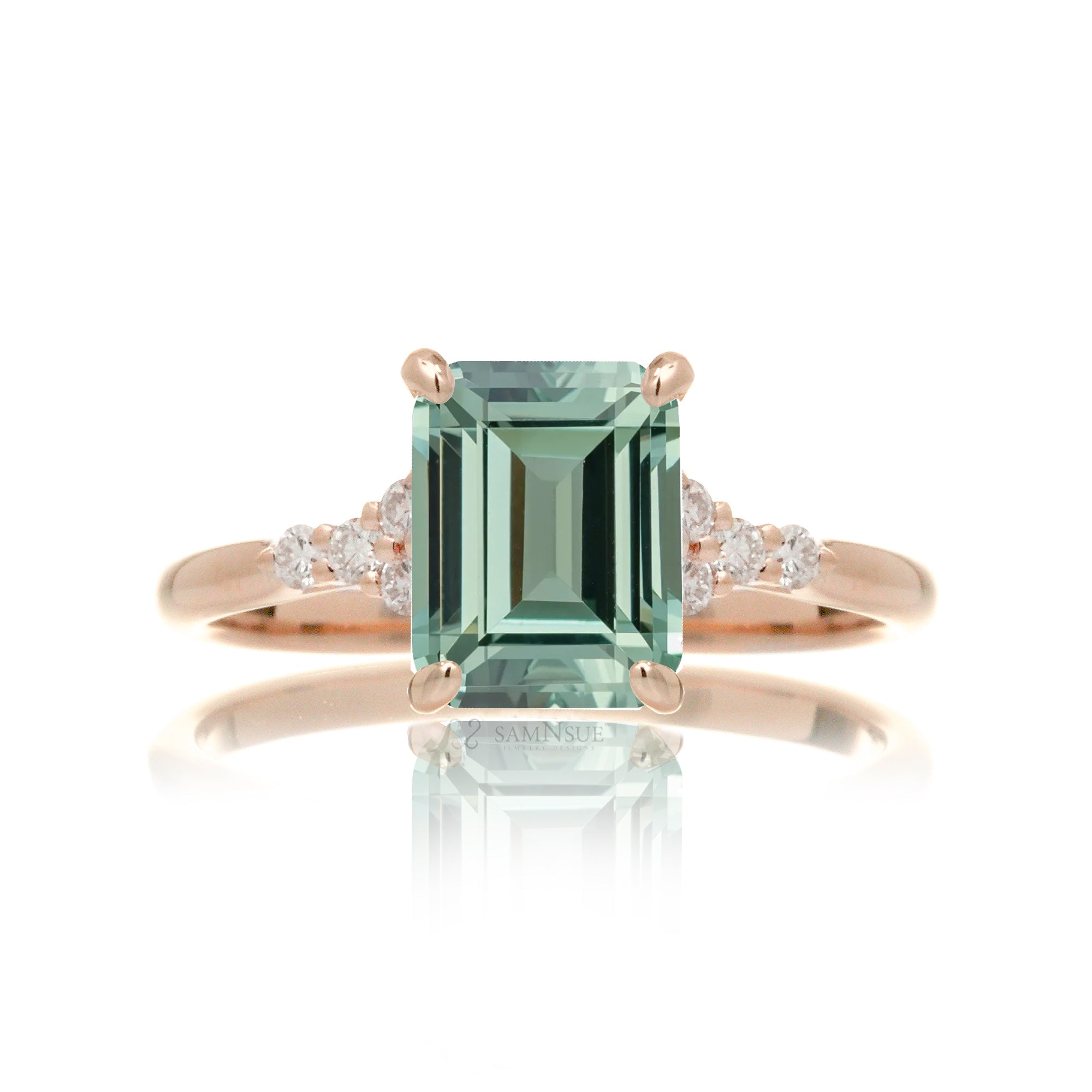 The Chloe Emerald Step Cut Green Sapphire Ring (Lab Grown)