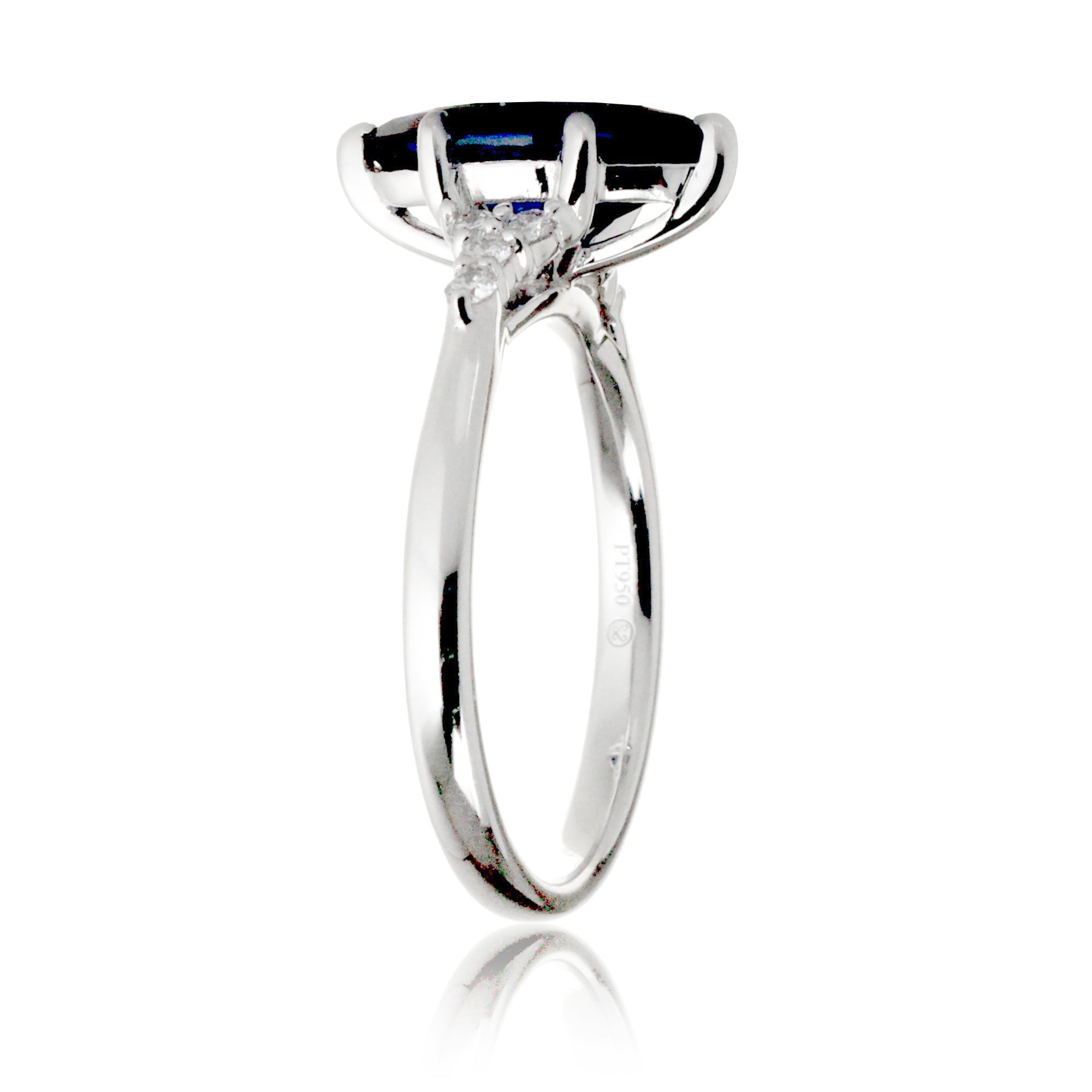 Marquise sapphire diamond three stone engagement ring in white gold