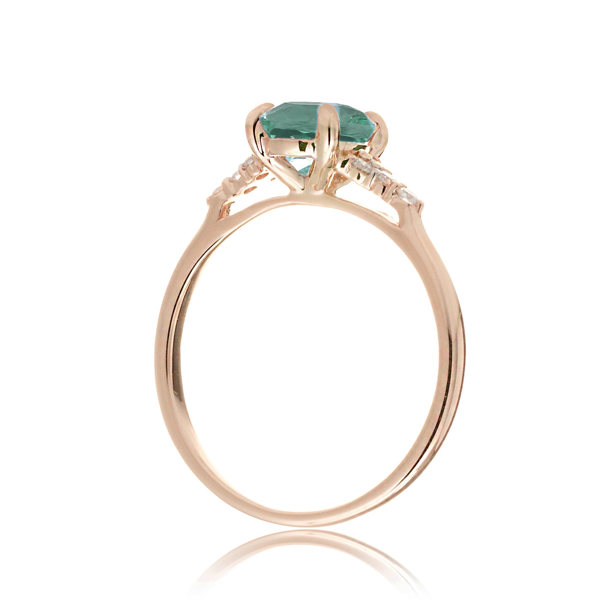 Square princess cut green sapphire and diamond ring in rose gold - the Chloe