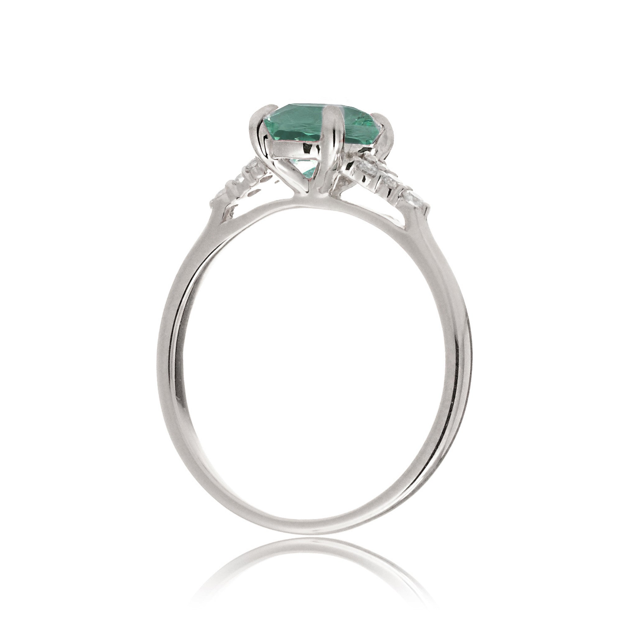 Square princess cut green sapphire and diamond ring in white gold - the Chloe