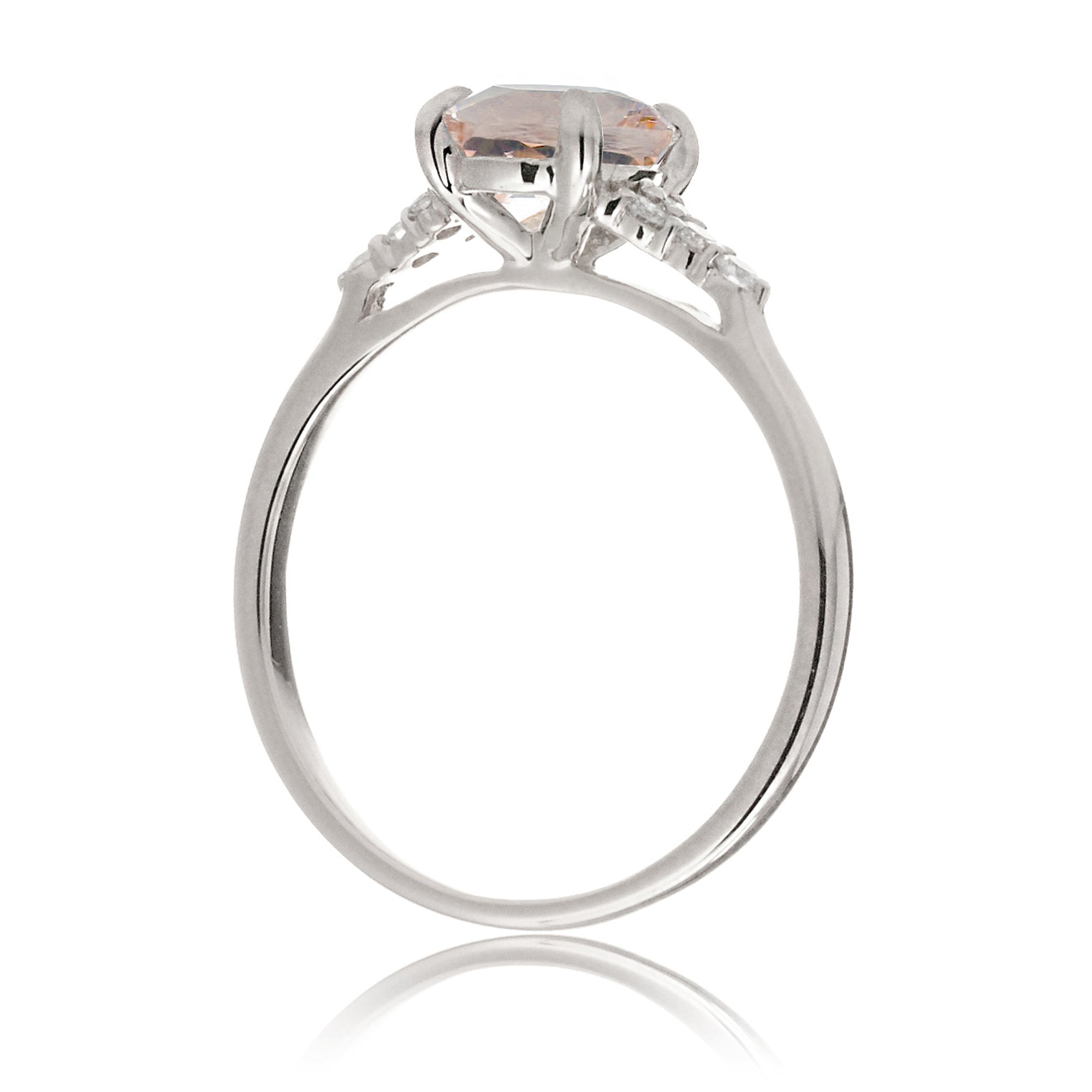 Round morganite ring with diamond accent in white gold