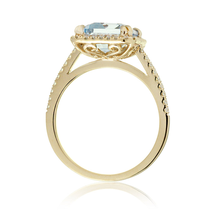The Signature Emerald Cut Aquamarine Engagement Ring Diamond Halo