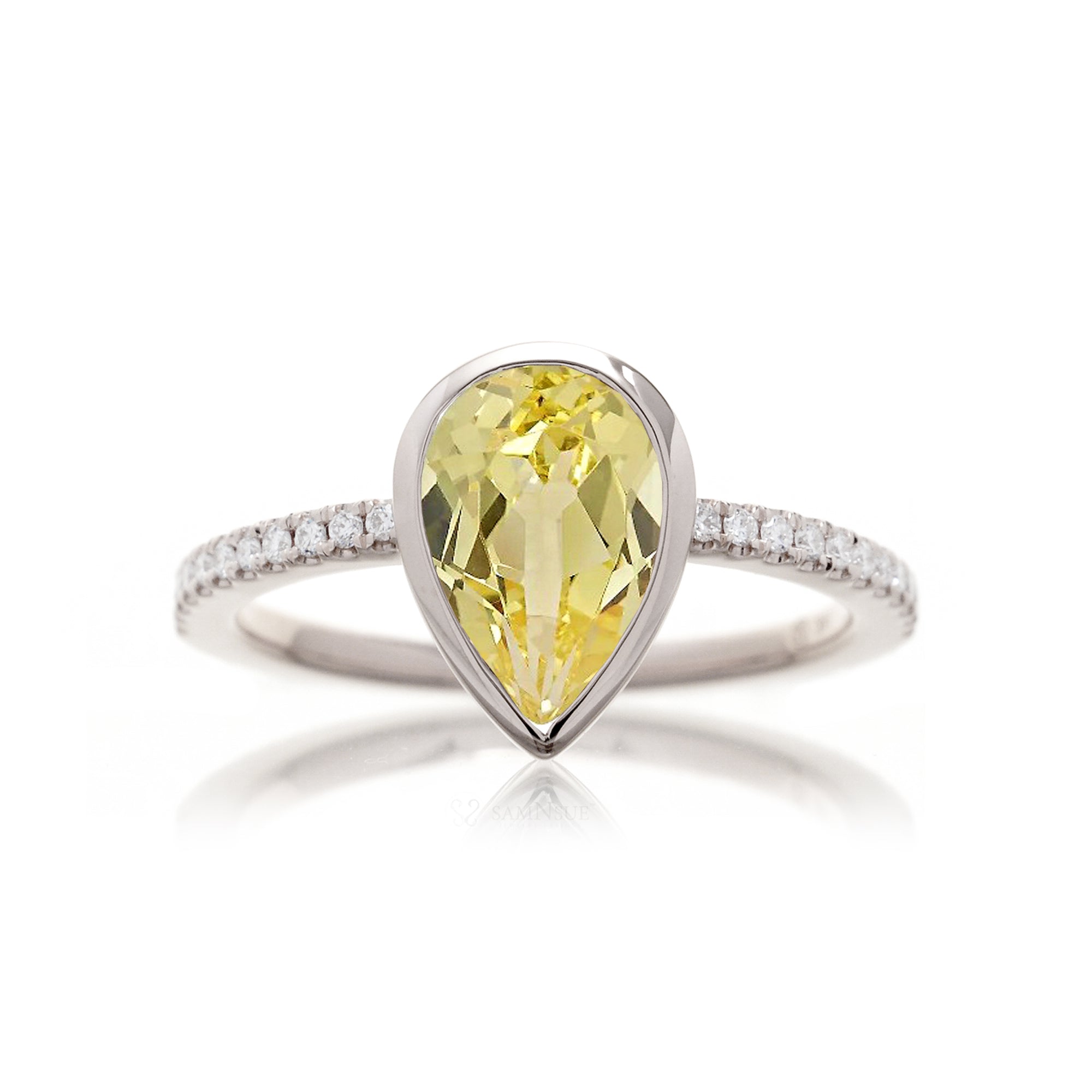 Yellow sapphire engagement ring bezel set The Beverly white gold