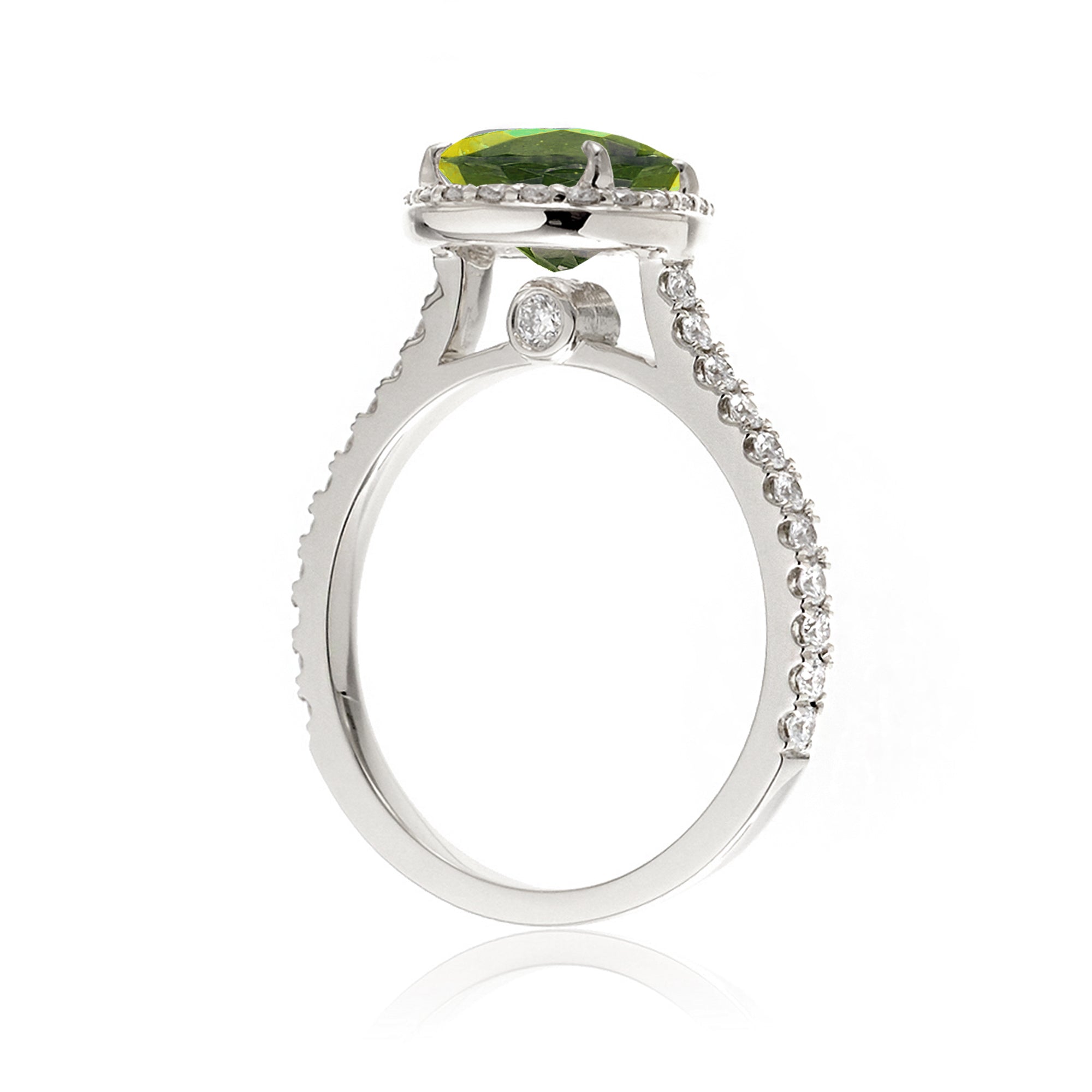 Pear peridot diamond halo engagement ring the Sunset white gold