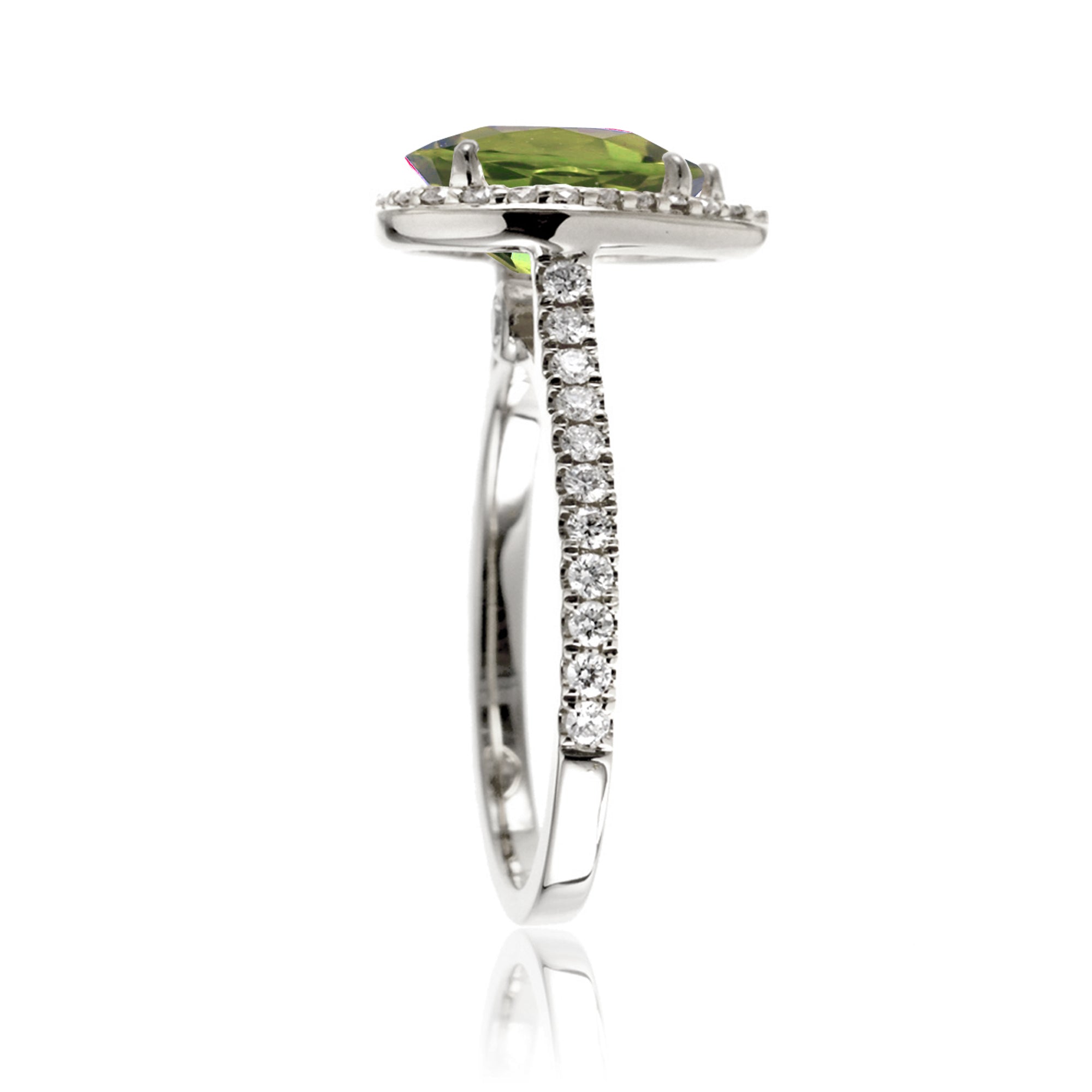 Pear peridot diamond halo engagement ring the Sunset white gold