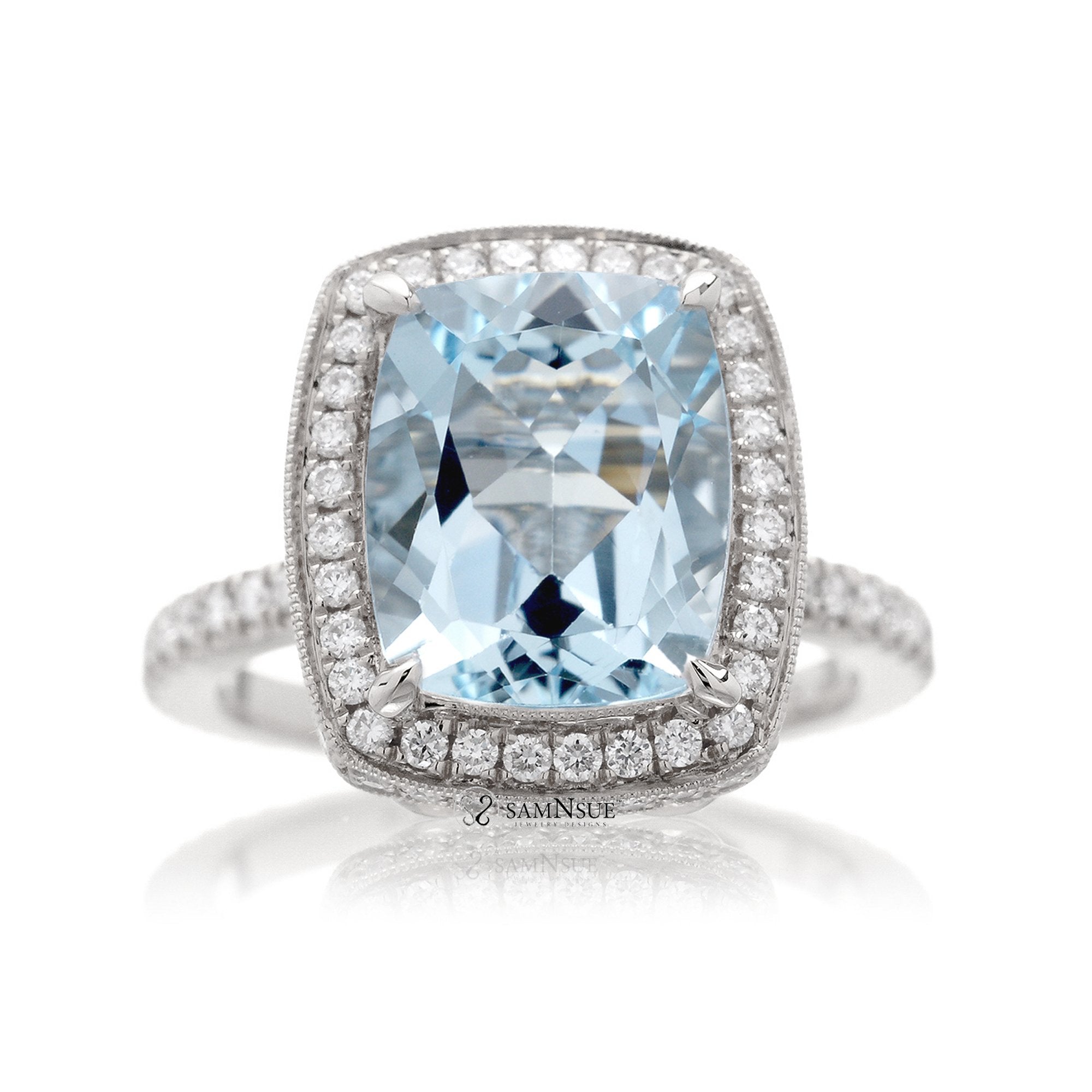 The Camila Cushion Cut Aquamarine Ring