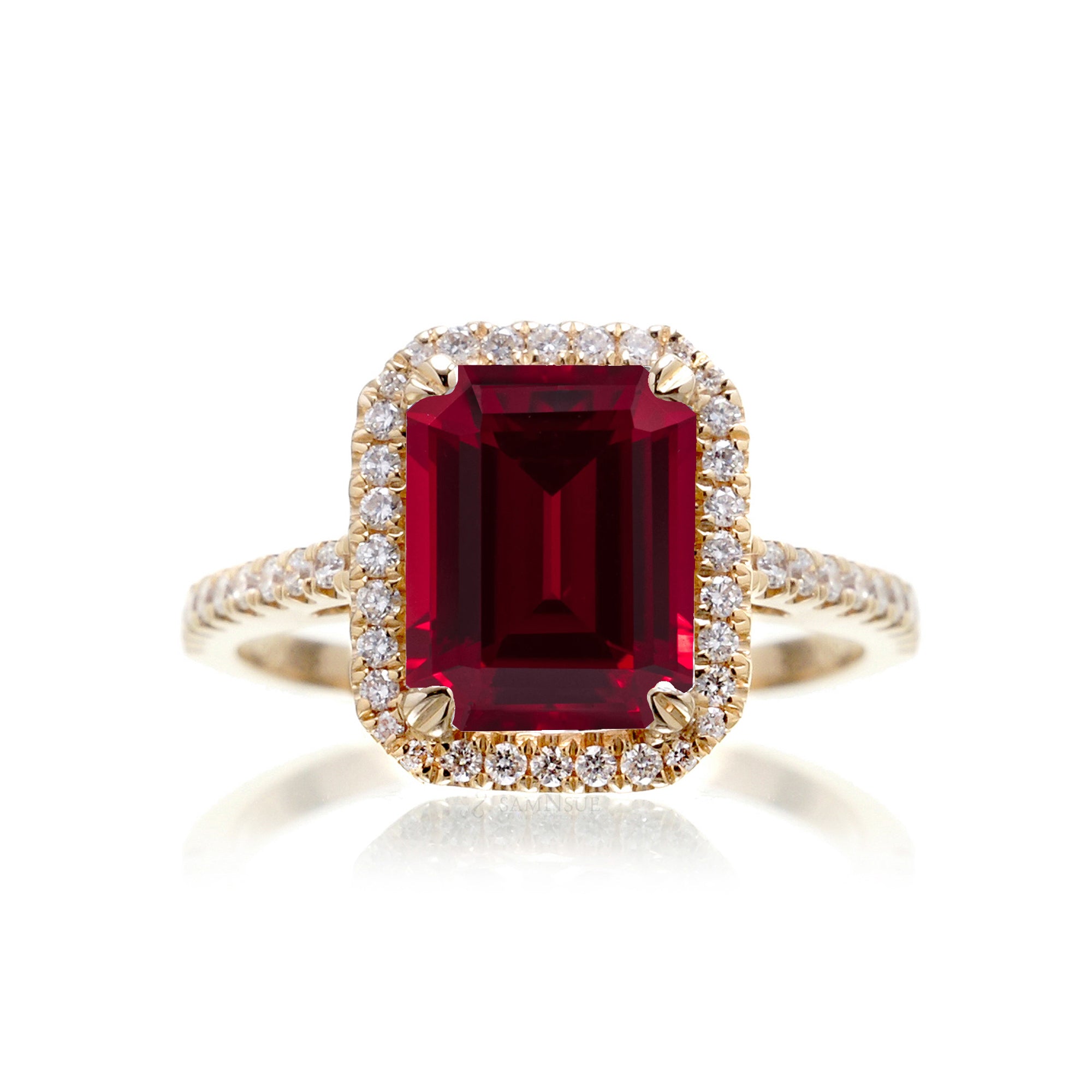 Emerald cut ruby ring yellow deals gold