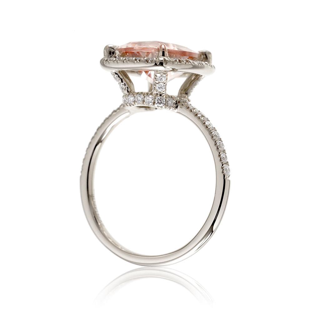 Morganite ring emerald cut diamond halo the Drenched white gold