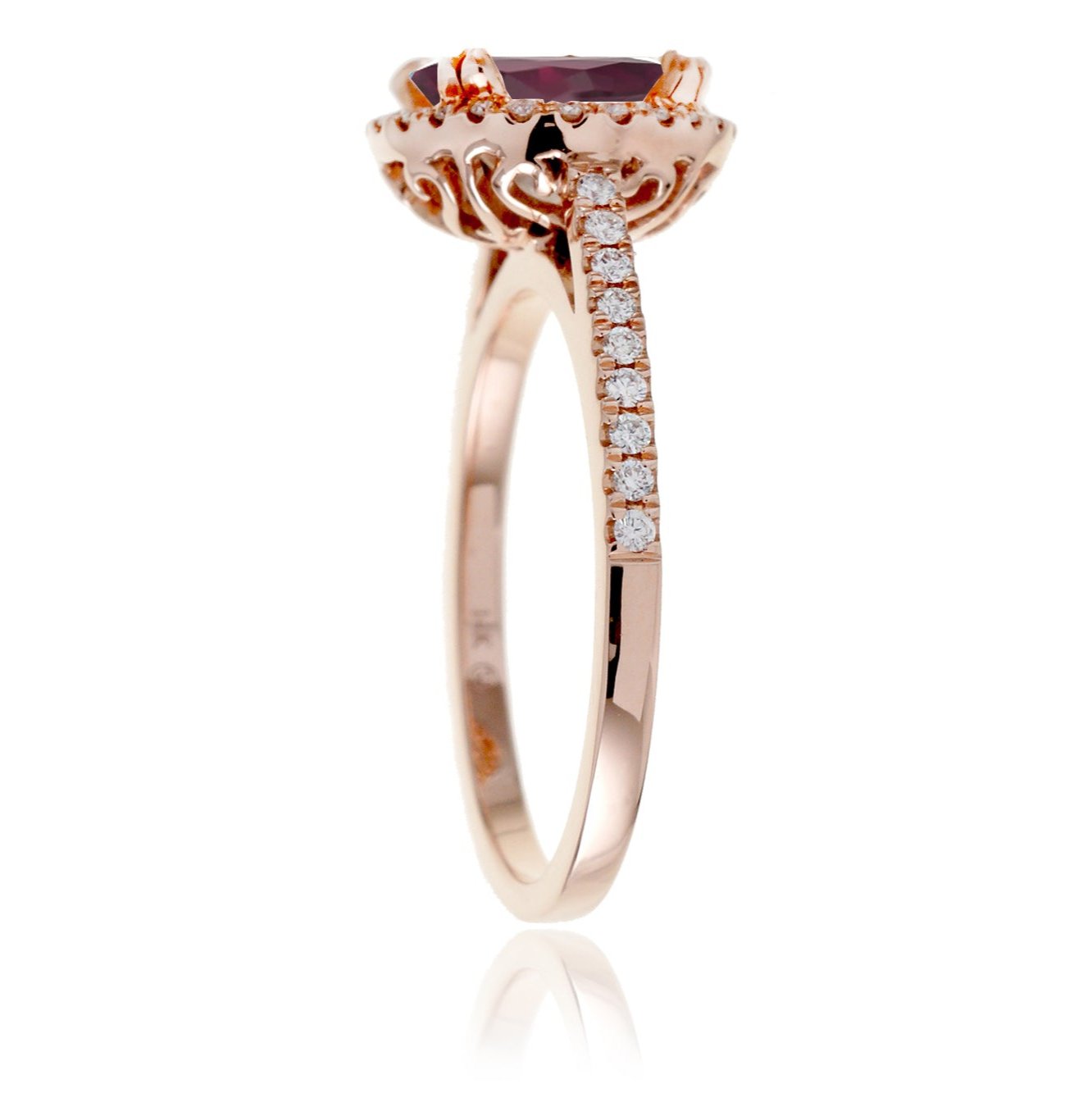 Oval shape ruby diamond engagement ring in rose gold