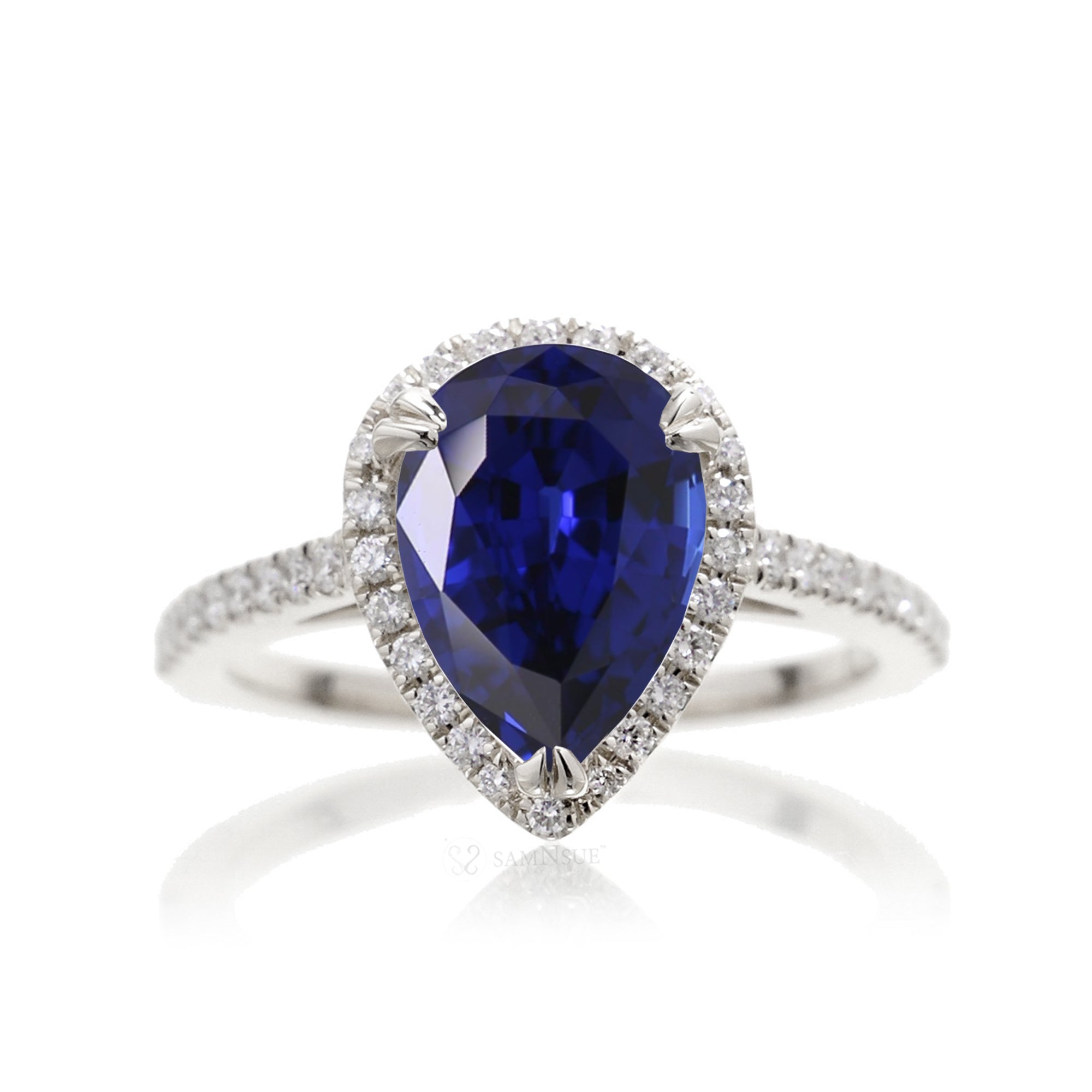 Pear sapphire engagement ring in white gold