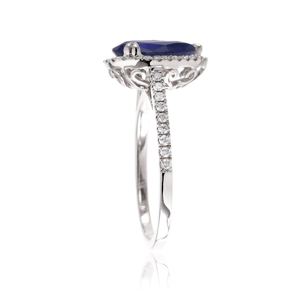 Pear sapphire engagement ring in white gold