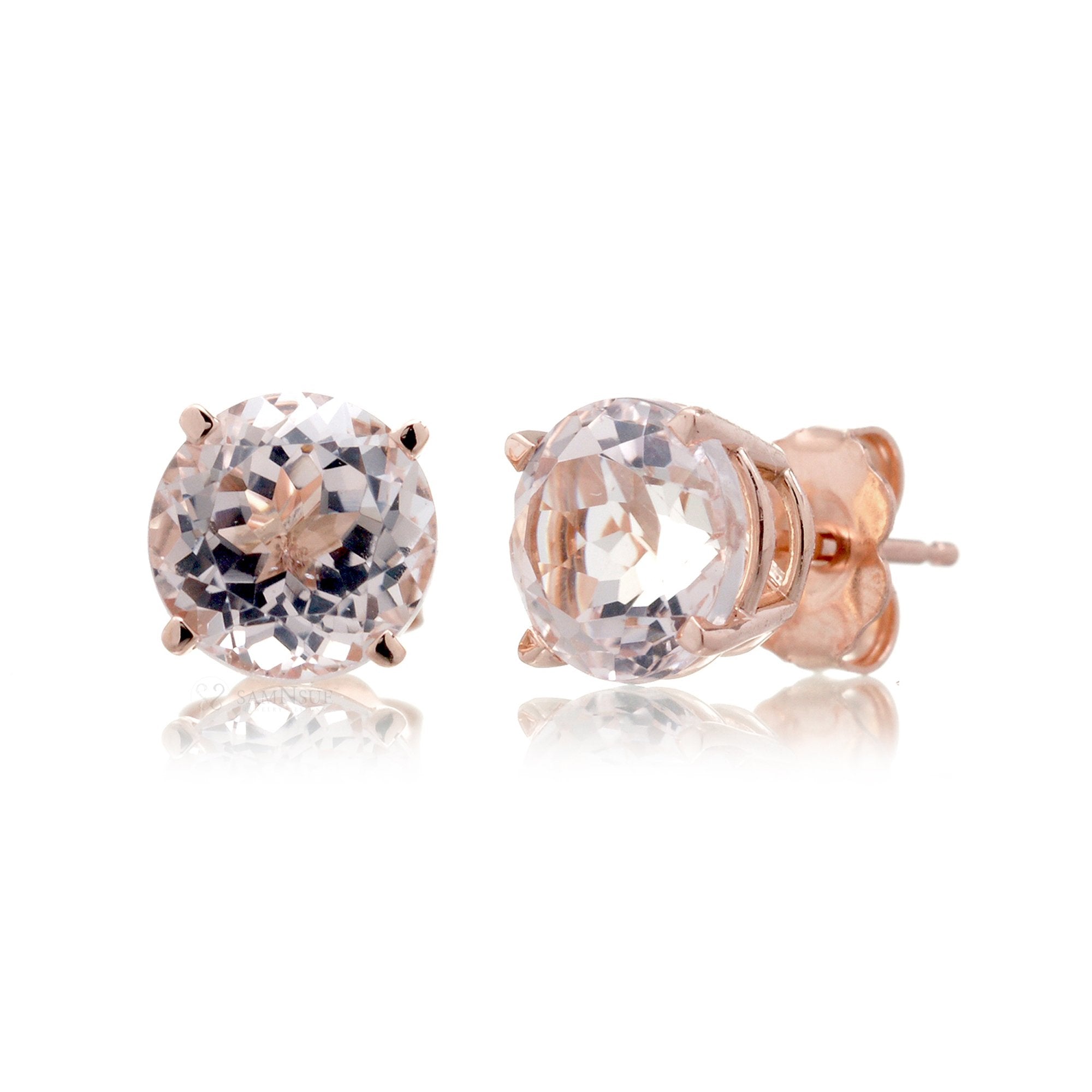 Round Morganite Stud Earrings 7mm Rose Gold