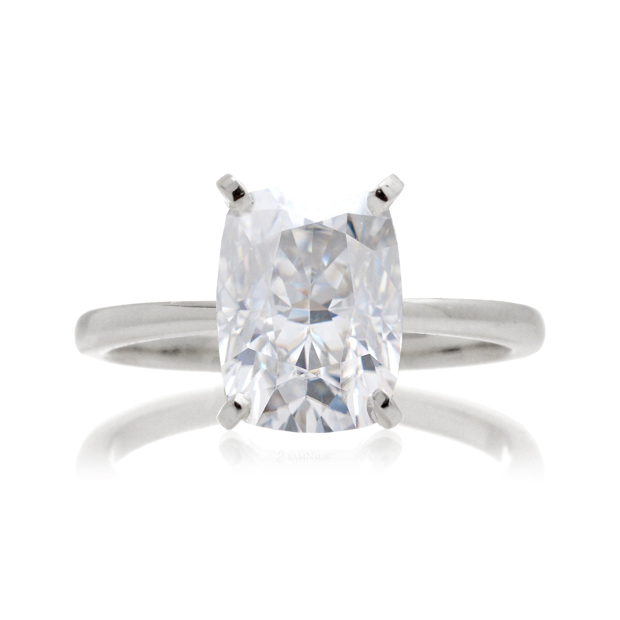 Cushion moissanite solitaire engagement ring in white gold - the Adeline