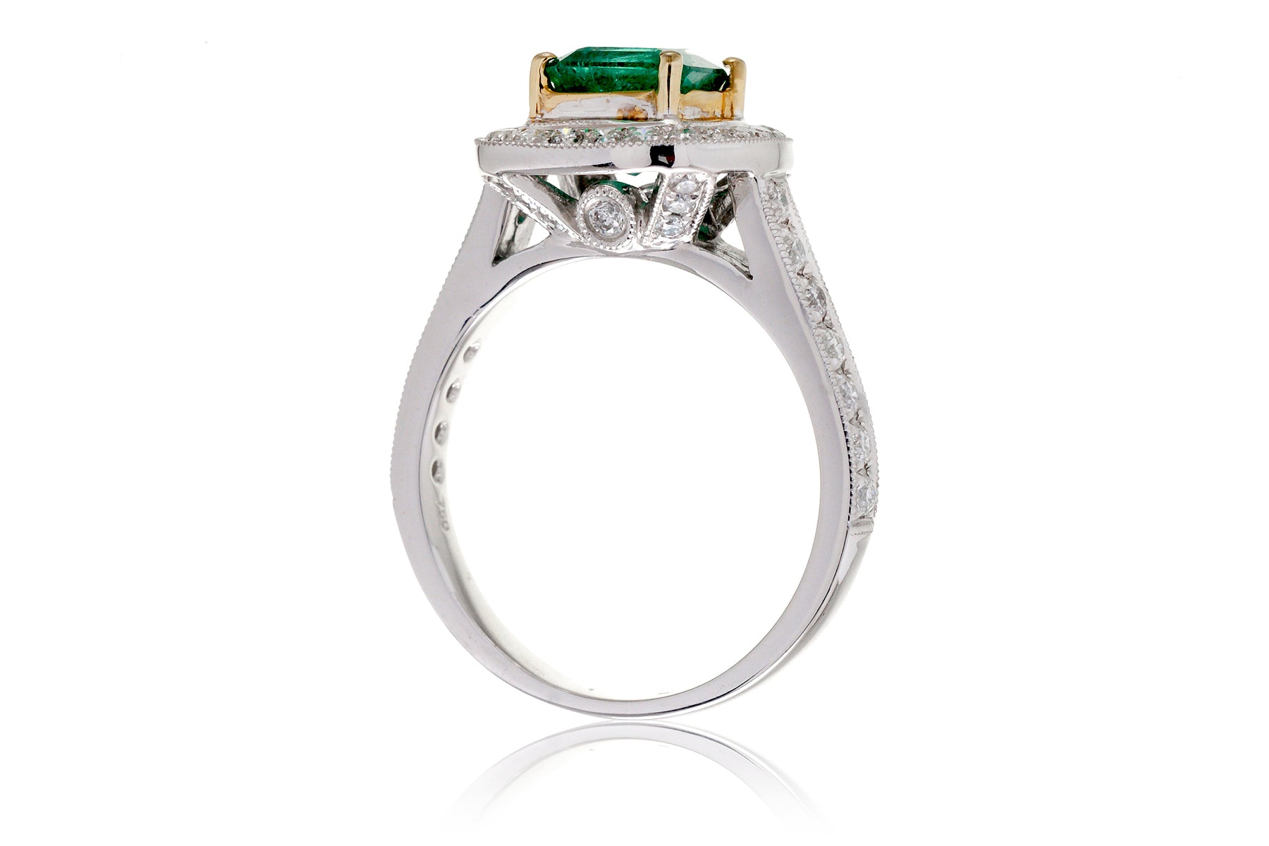Square Green Emerald Ring Vintage Diamond Engagement Setting