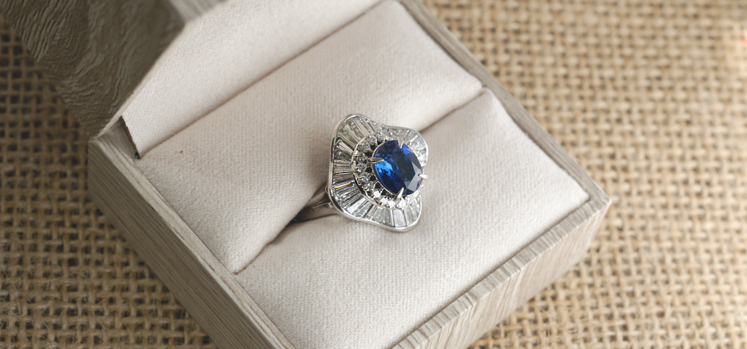 Sapphire ring with hot sale diamond baguettes